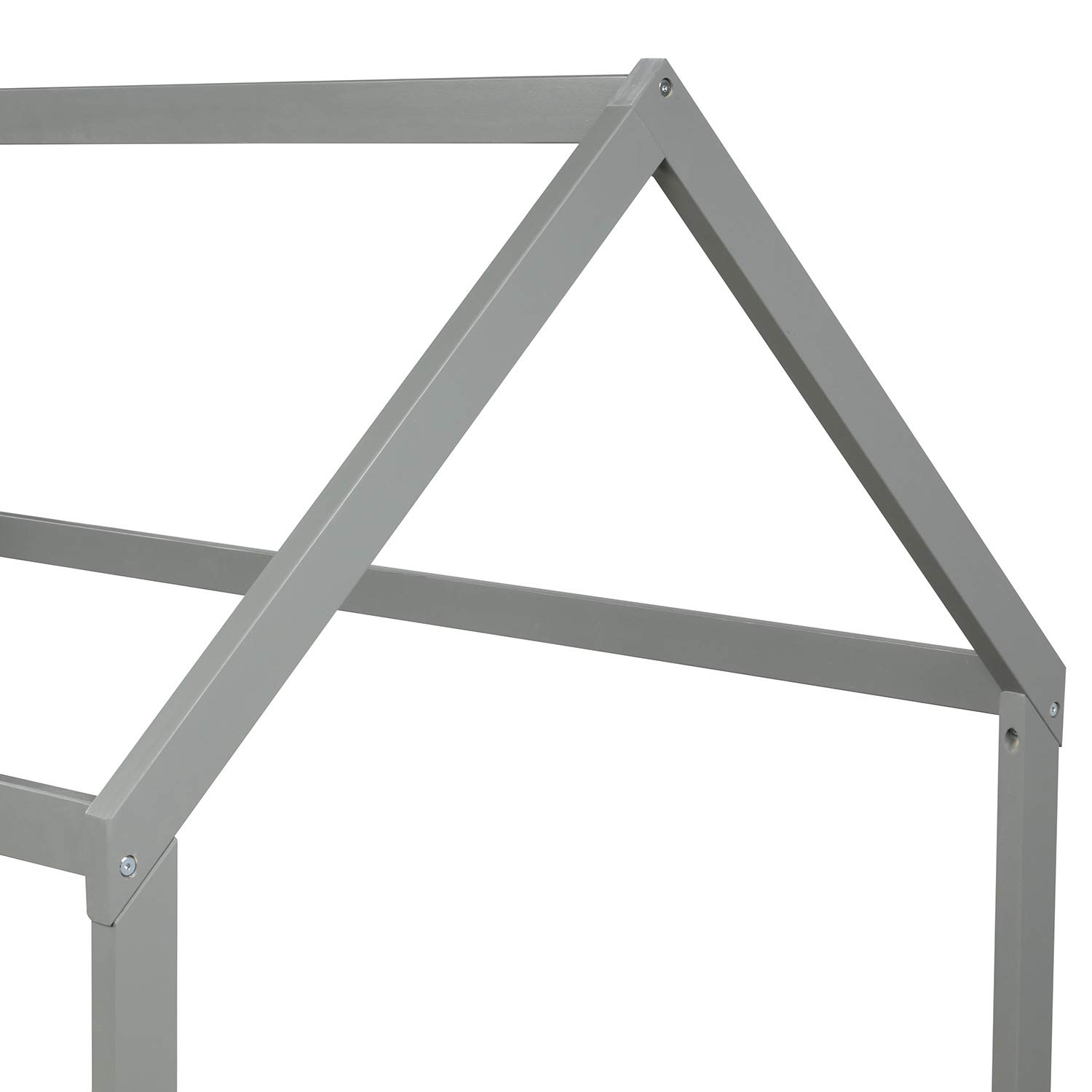 **Kids Twin Size Wood Floor Bed - House Shape Bed Frame with Roof & Fence - Cabin/Tent Bed for Children & Teens (Gray) - Perfect for Playrooms, Bedrooms & Montessori Spaces**