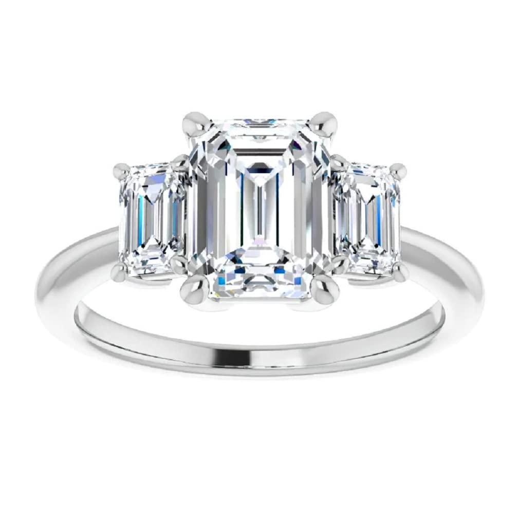 10K Solid White Gold Handmade Engagement Ring - 1.0 CT Emerald Cut Moissanite Diamond Solitaire Wedding Band for Women - Perfect for Proposals, Anniversaries & Bridal Jewelry Gifts