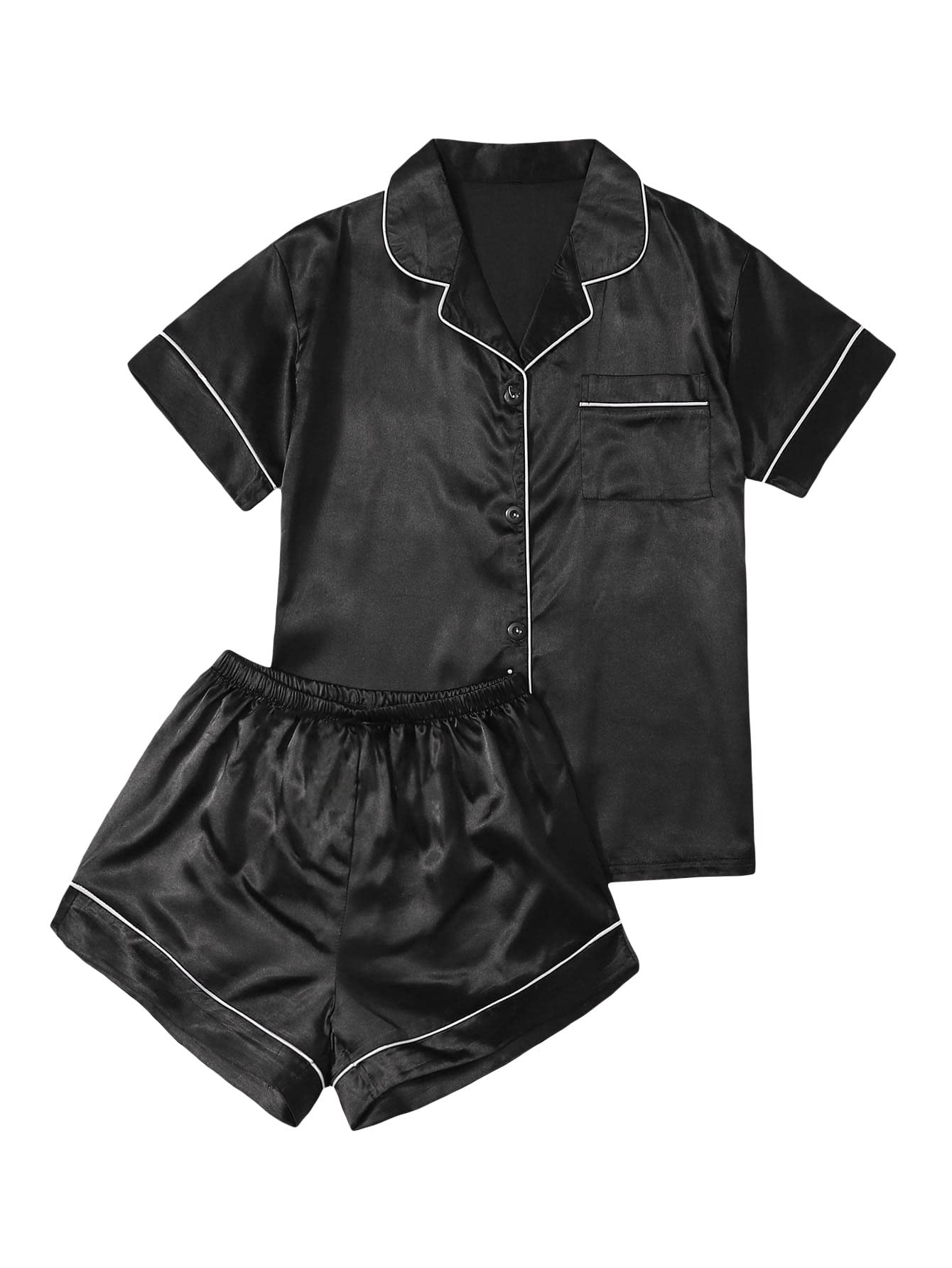 WDIRARA Women's Plus Size Satin Sleepwear Set - Short Sleeve Shirt & Shorts Pajamas for Comfortable Nightwear | Perfect for Lounge, Sleep & Relaxation at Home