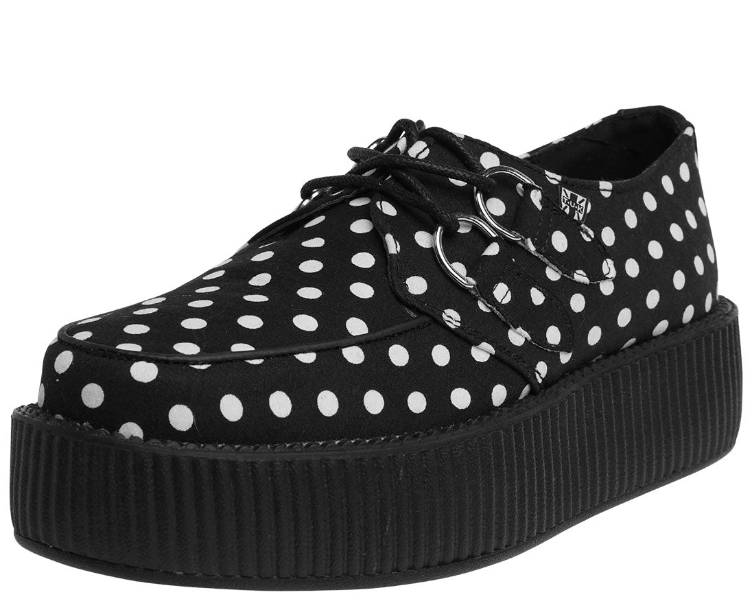 T.U.K Black & White Polka Dot Viva Mondo Creeper Shoes - Retro Punk Rock Style Platform Sneakers for Women & Men - Perfect for Concerts, Cosplay & Vintage Fashion Outfits