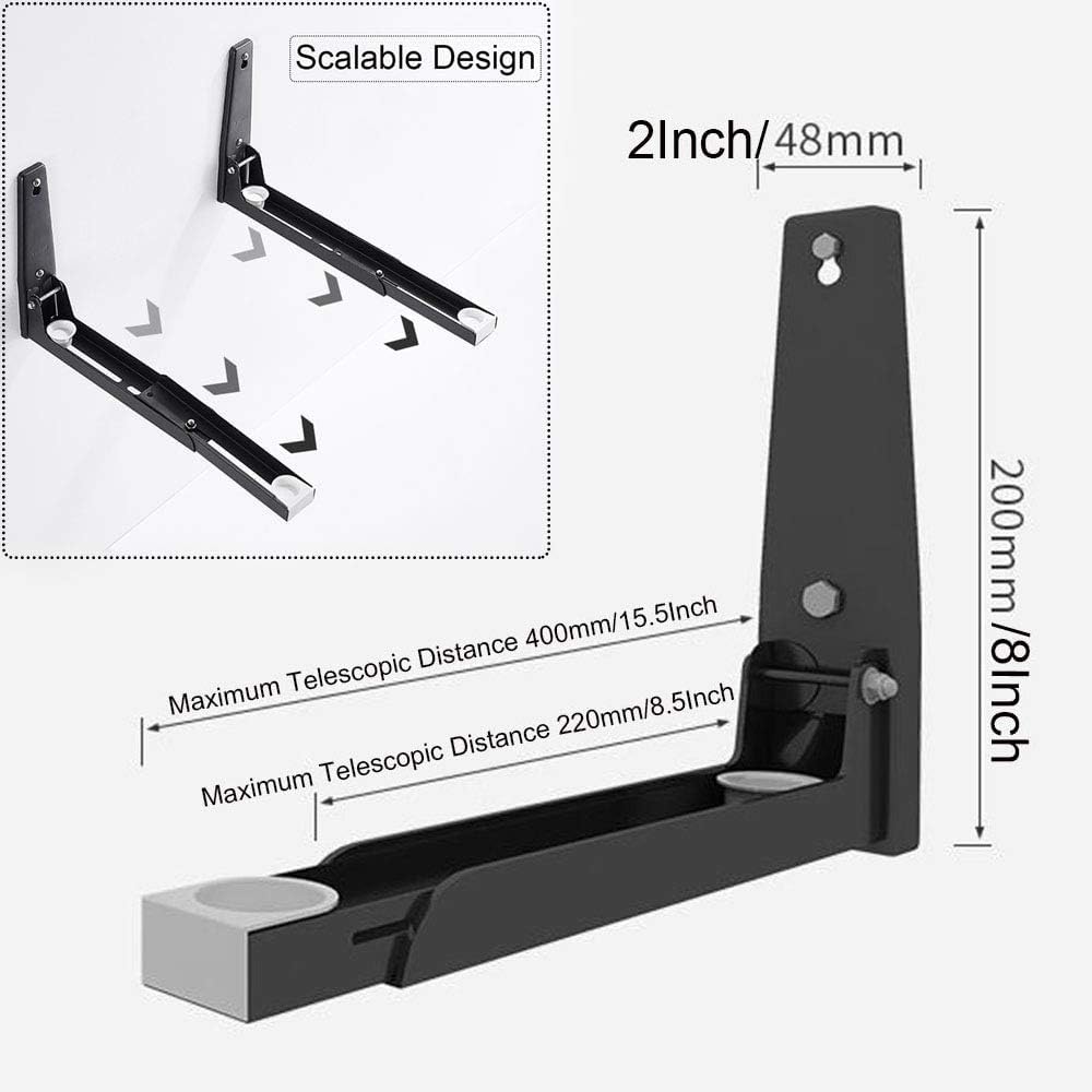 304 Stainless Steel Microwave Shelf Bracket - Heavy Duty Wall Mount Kit, Foldable & Adjustable Oven Stand Rack (2-Piece Set with Screws, 8x8.5 Inch, Black) - Perfect for Kitchen, Garage, or Laundry Room Organization