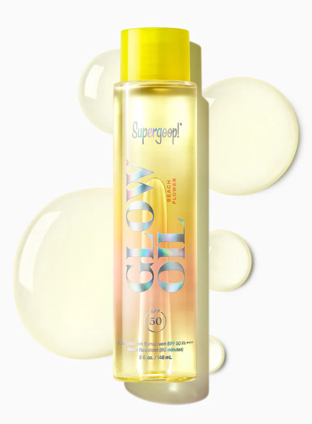 Glow Oil SPF 50 Sunscreen - Hydrating & Non-Greasy Beach Flower Scent - Perfect for Sunbathing, Pool Days & Tropical Vacations