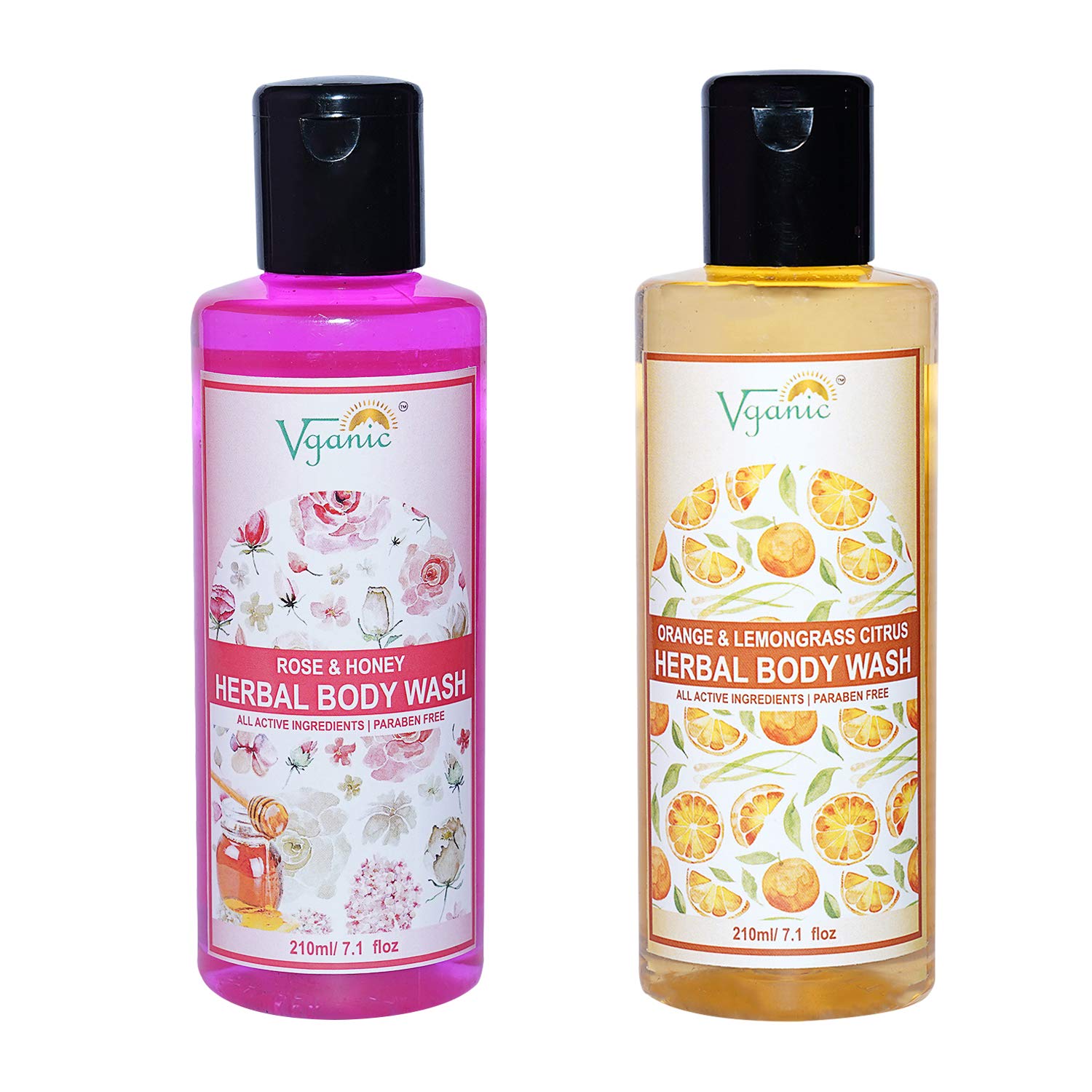 Organic Vegan Body Wash Shower Gel - 100% Natural Rose Honey & Orange Lemongrass with Essential Oils (7oz/210ml) | Hydrating & Soothing for Dry Sensitive Skin | Perfect for Daily Shower & Spa Relaxation at Home