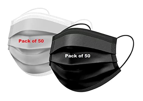 Wisezag 100-Pack Black & Grey 3-Ply Disposable Surgical Face Masks with Nose Clip & Meltblown Filter - Breathable, Comfortable Protection for Daily Use, Work, Travel & Public Safety