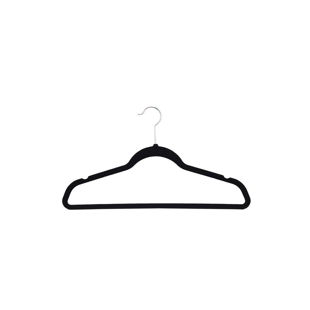 50 Pack Black Flocked Coat Hangers with Bar - Non-Slip Closet Organizers for Dresses, Shirts & Pants - Perfect for Home, Office & Retail Stores