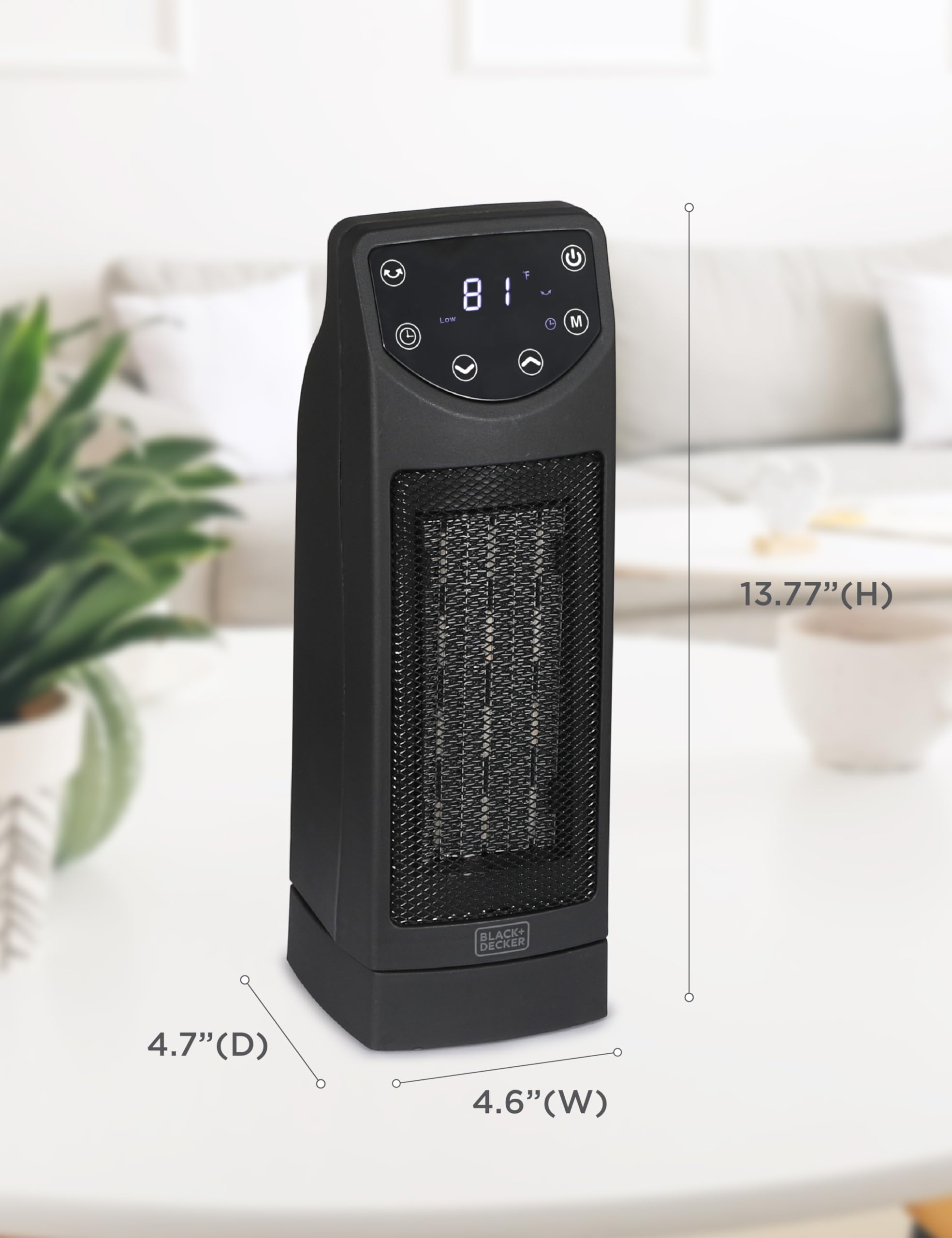 BLACK+DECKER Oscillating Ceramic Space Heater with Remote Control & Adjustable Thermostat - Compact Desktop Heater for Office, Bedroom, and Home Use - Black