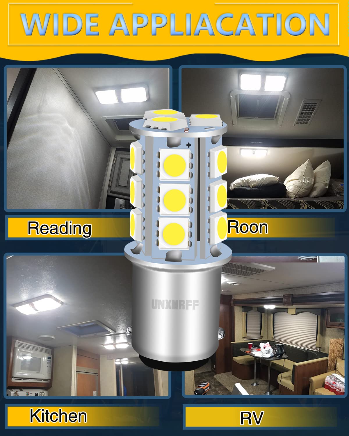 UNXMRFF Super Bright 1142 BA15D LED Bulbs - 1178 LED 5050 18-SMD White 1076 Bulb Replacement for 12V RV, Travel Trailer, Boat & Camper Interior Lights (Pack of 10) - Perfect for Ceiling Dome Lighting, Nighttime Visibility & Energy-Efficient Illumination