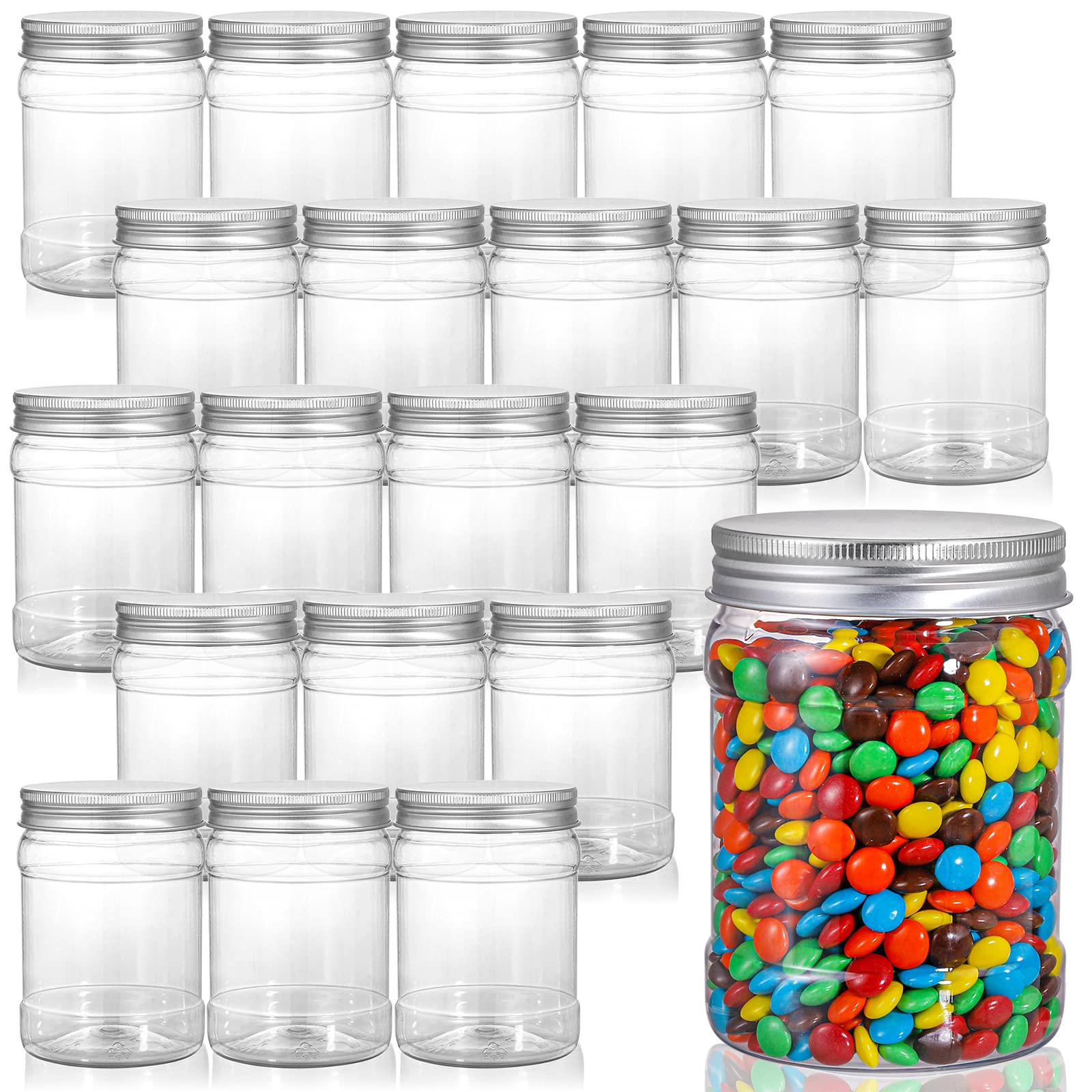 Fasmov 21 Pack 12oz Clear Plastic Jars with Lids, BPA Free Empty Round Containers for Slime, Spices, Crafts, Kitchen & Home Storage - Perfect for DIY, Organizing & Bulk Food Packaging