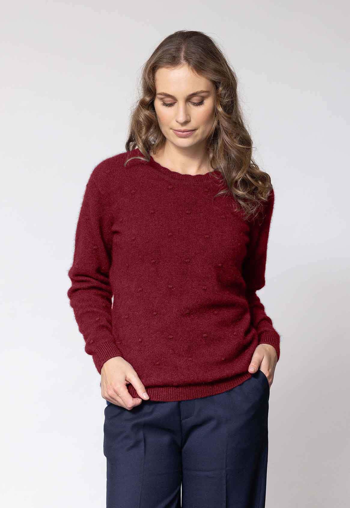 Women's Merino Possum Pin Dot Crew Neck Sweater - Soft & Warm Winter Knitwear for Casual Outfits & Outdoor Activities