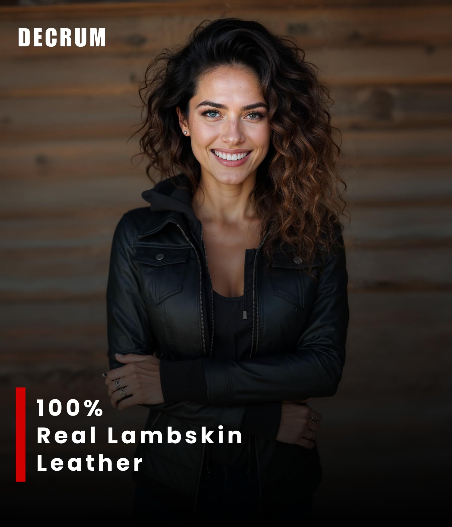 Decrum Women's Hooded Leather Jacket - Genuine Lambskin Biker Jacket with Detachable Hood | Stylish Outerwear for Motorcycle Riding, Casual Wear & Fall Fashion