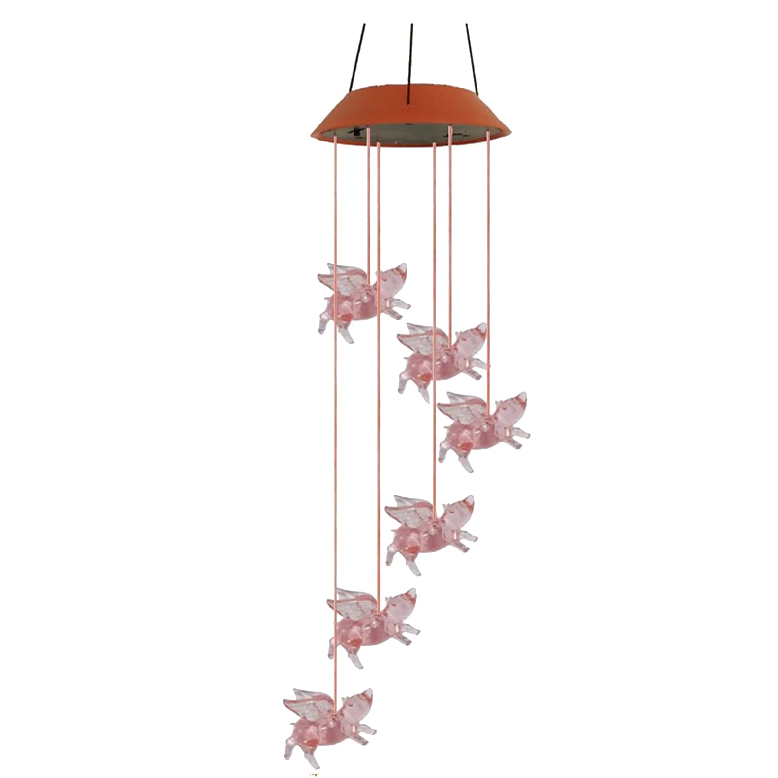 Finis Solar Light Pig Wind Chimes - Color Changing LED Garden Decor for Outdoor Yard, Patio, and Home - Perfect for Backyard, Garden, and Porch Decoration