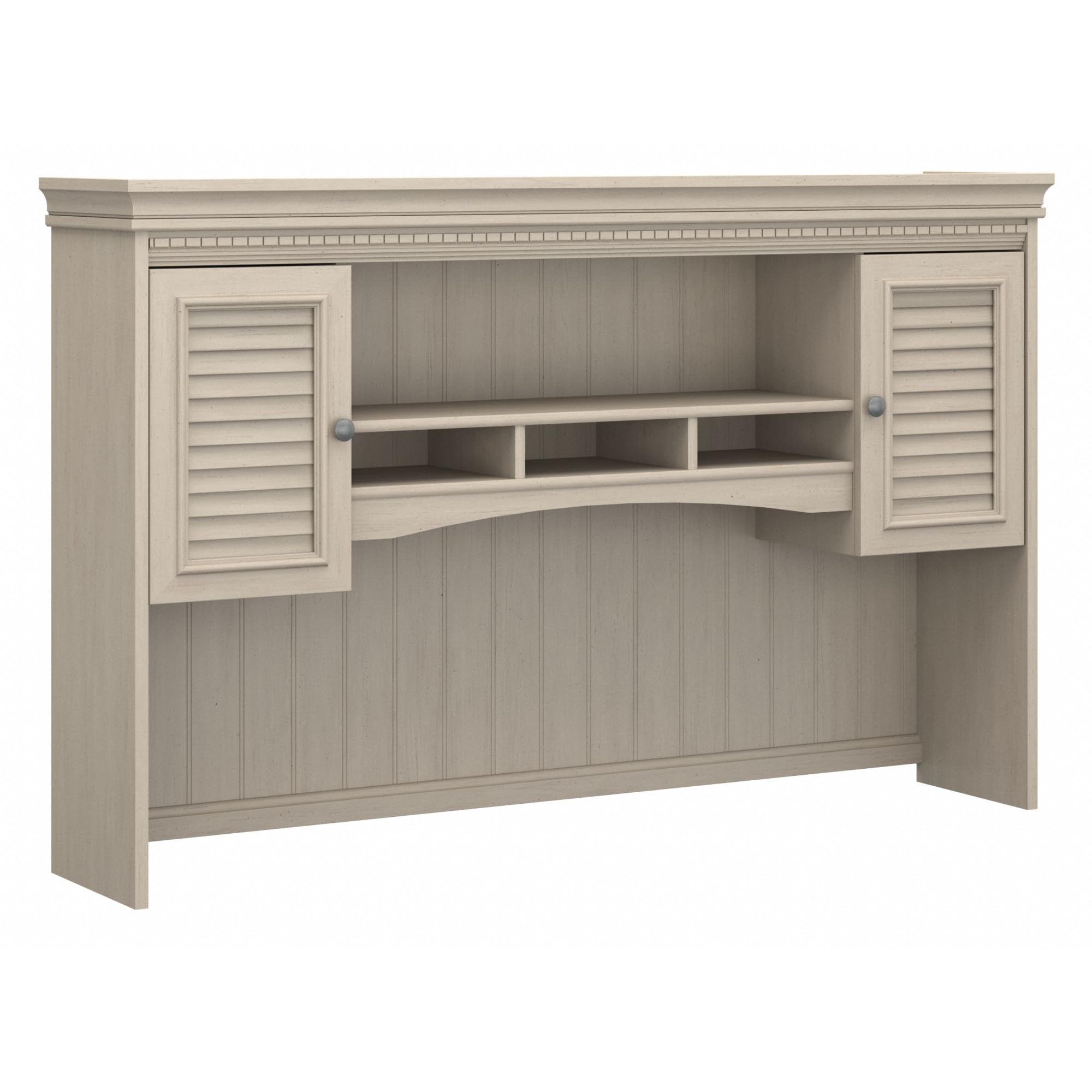 Bush Furniture Fairview 60W L-Shaped Desk Hutch in Antique White - Home Office Storage with Shelves & Cabinets | Perfect for Organizing Files, Books, and Office Supplies in Small Workspaces