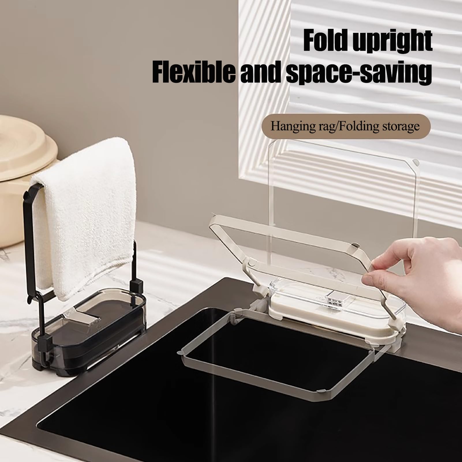 Premium Kitchen Sink Filter with 50 Reusable Mesh Bags - Foldable Drain Rack with Strong Suction Cups for Fruits, Vegetables & Dishwashing - Space Saving Black Sink Strainer for Modern Kitchens