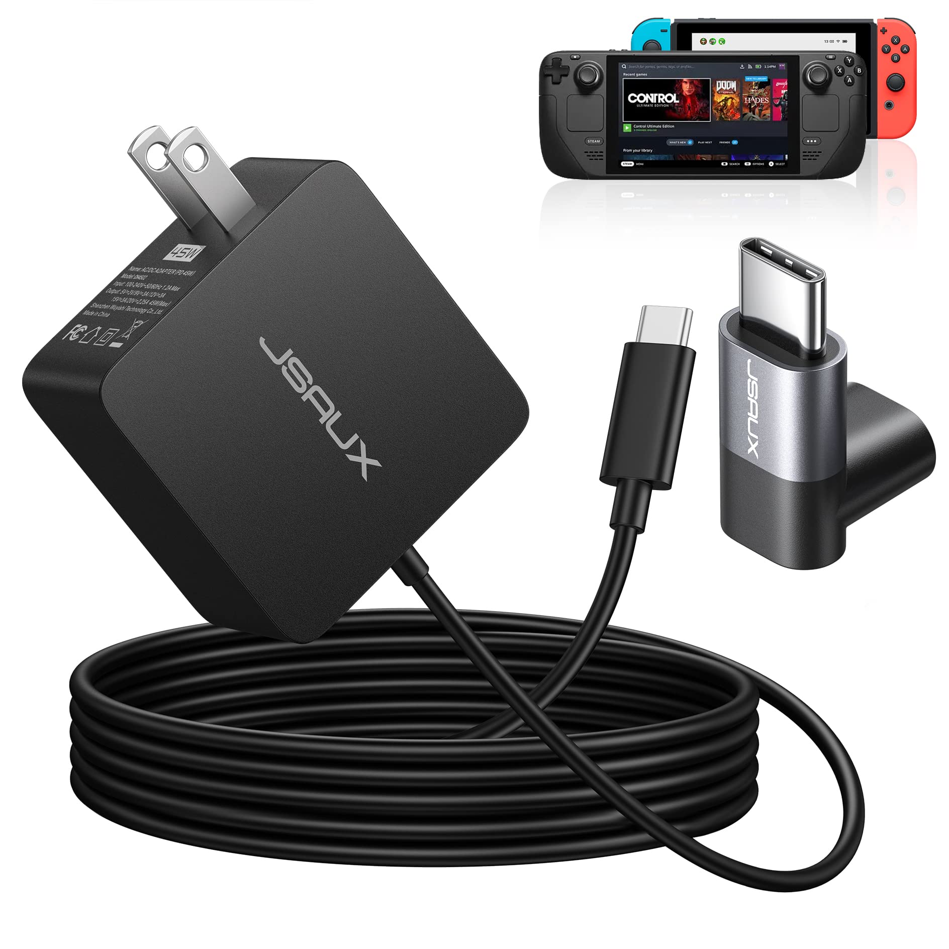 45W USB C Fast Charger with 5FT Cable - PD 3.0 Wall Adapter for Steam Deck, Nintendo Switch, MacBook Pro/Air, Samsung Galaxy S23/S22, iPad Pro/Air, Google Pixel - Perfect for Gaming, Travel & Home Charging