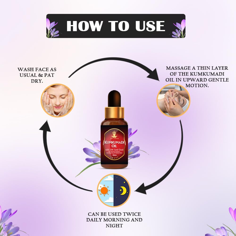 Kumkumadi Essential Oil for Skin Lightening & Dark Circle Removal - Brightens Dark Spots, Evens Skin Tone, Promotes Glowing Complexion - 30ml | Perfect for Nighttime Skincare Routine & Anti-Aging Treatment
