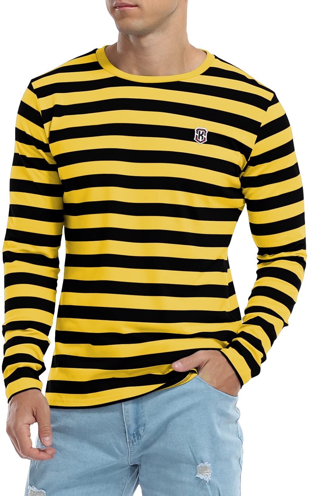 KESIHAN Men's Casual Striped Crewneck Long Sleeve T-Shirt - Comfortable Basic Tee for Work & Daily Wear | Perfect Office, Weekend & Casual Outfit