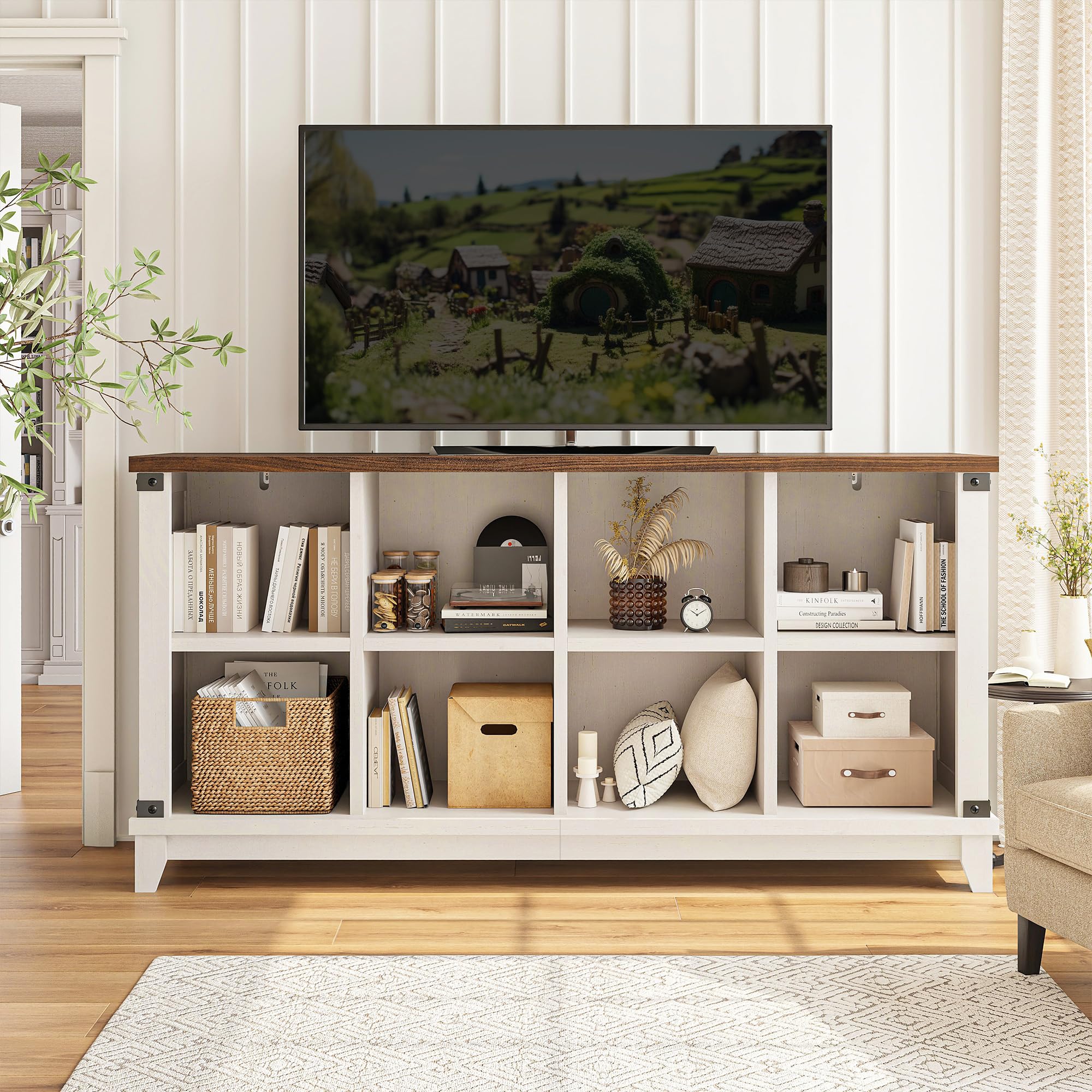 EnHomee 8-Cube Storage Organizer - White Bookshelf with Storage Cubes, Modular Shelf Organizer for Bedroom, Living Room & Home Office - Perfect for Organizing Books, Toys, Decor & Office Supplies