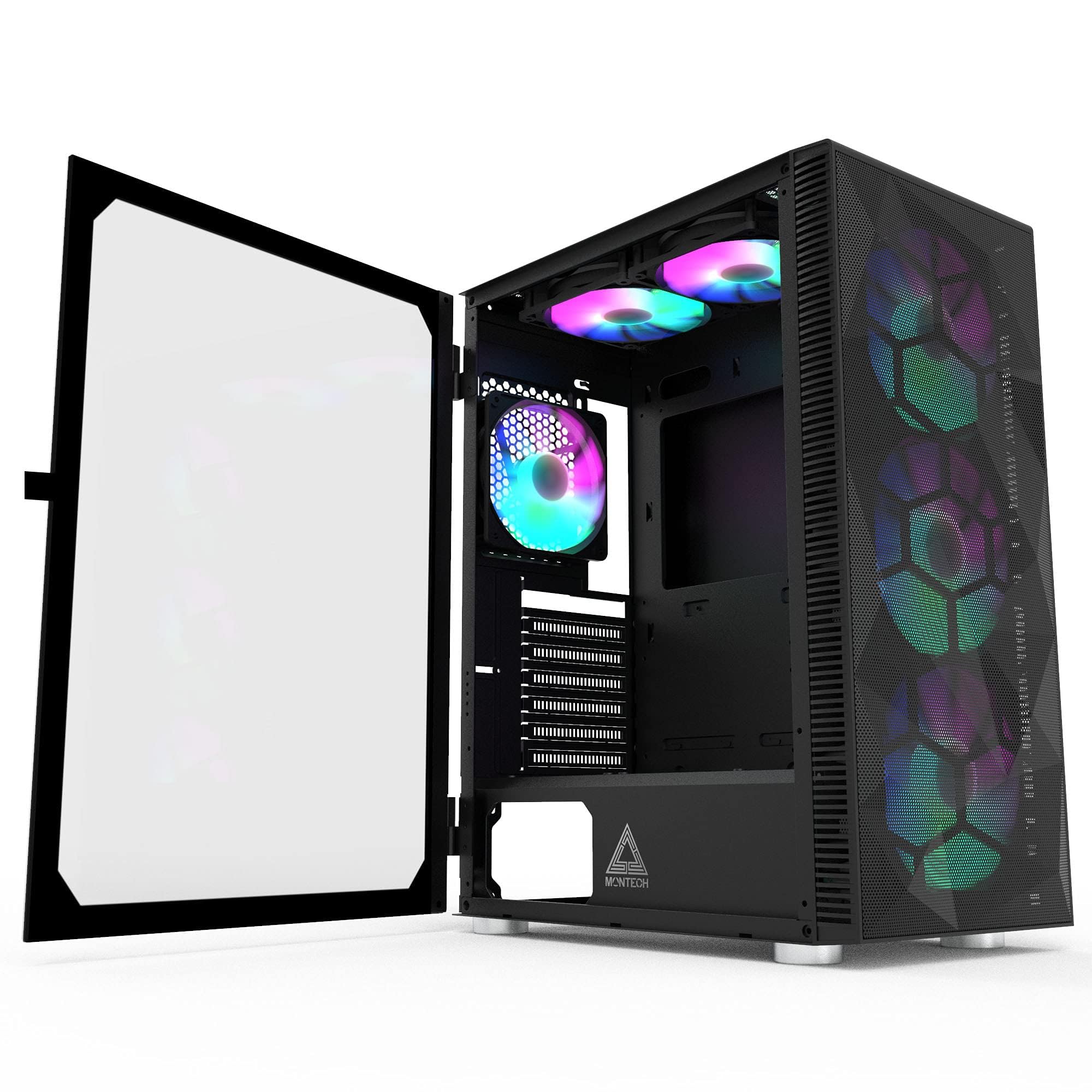 Montech X3 Mesh ATX Mid-Tower PC Gaming Case - 6 RGB Fans (3x140mm & 3x120mm), High Airflow Design, Tempered Glass Side Panel, USB 3.0 Ports - Perfect for Gaming Rigs, Streaming Setups & High-Performance Computers