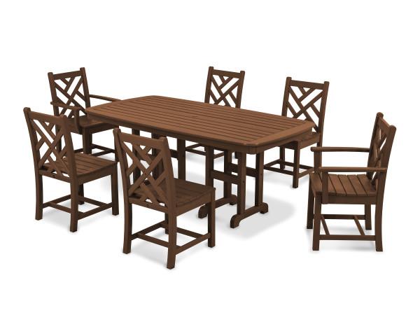 Polywood Chippendale 7-Piece Outdoor Dining Set - All-Weather Wicker Patio Furniture for Backyard, Poolside & Garden - Classic White Dining Table with 6 Chairs