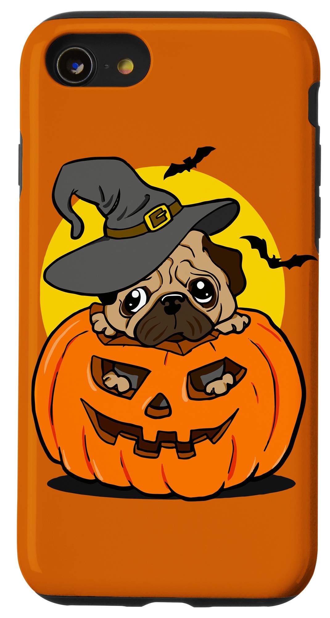 iPhone SE (2020)/7/8 Halloween Pug Dog Phone Case - Cute Pumpkin & Bats Design Orange Protective Cover for Fall Season & Holiday Gifts