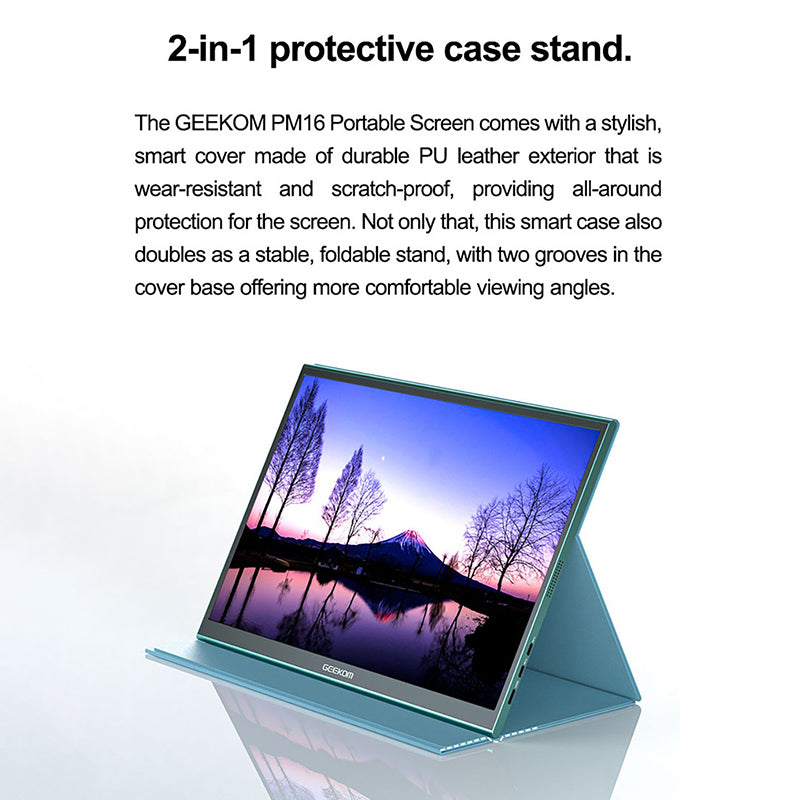 GEEKOM PM16 16 Inch Portable Monitor - Full HD IPS Screen, USB-C HDMI, for Laptop PC Gaming Travel Business - Perfect for Remote Work, Gaming, and Presentations