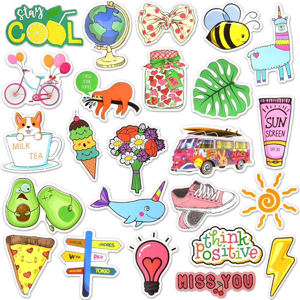 Cute Aesthetic Stickers Pack (50Pcs) - Waterproof Vinyl for Laptop & Water Bottles | Teens & Kids Decor