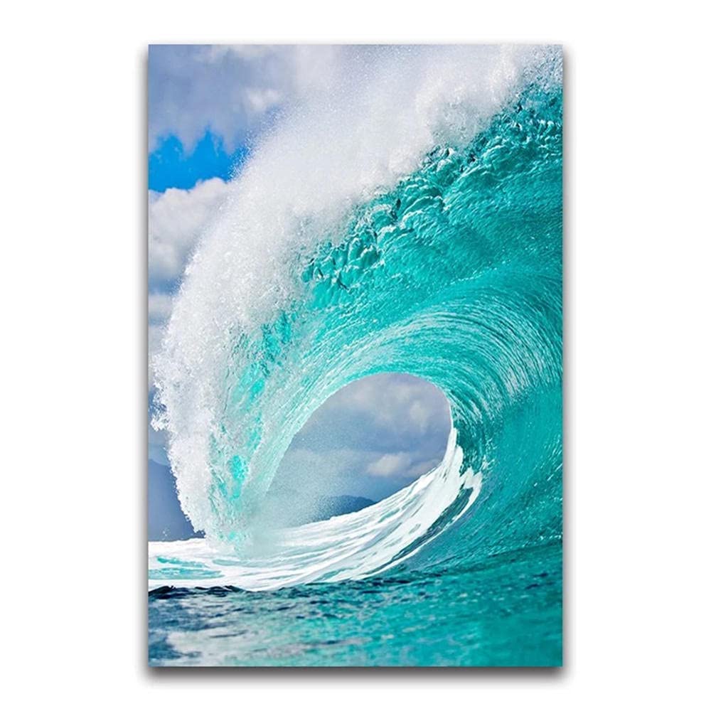 5D Diamond Painting Kit - Blue Ocean Waves DIY Art for Kids & Adults, Full Drill Gem Painting for Beginners, 40x80cm/16x31in Wall Decor - Perfect for Home, Office & Gift Giving