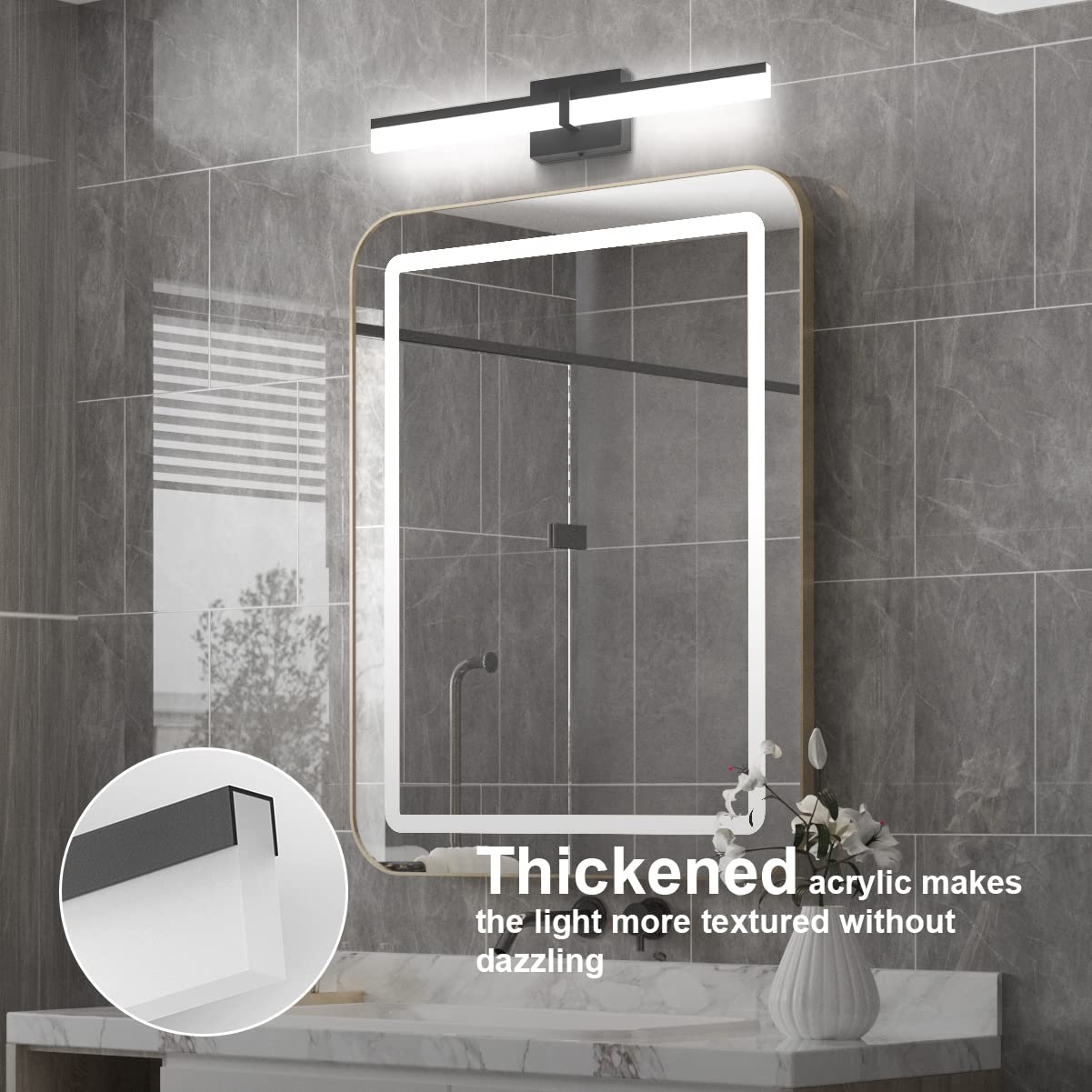Tipace 24 Inch LED Vanity Light Fixture - Modern Black Bathroom Lighting with 6000K White Light - Perfect for Mirror Illumination in Contemporary Bathrooms