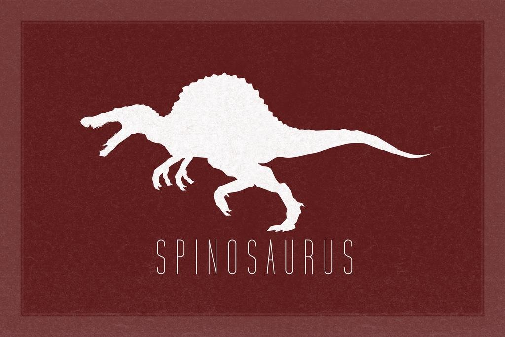 Spinosaurus Dinosaur Poster for Kids Room - Maroon Dino Wall Art Print (24x16 inches) - Perfect for Bedroom Decor, Classroom, Playroom & Dinosaur Themed Nursery