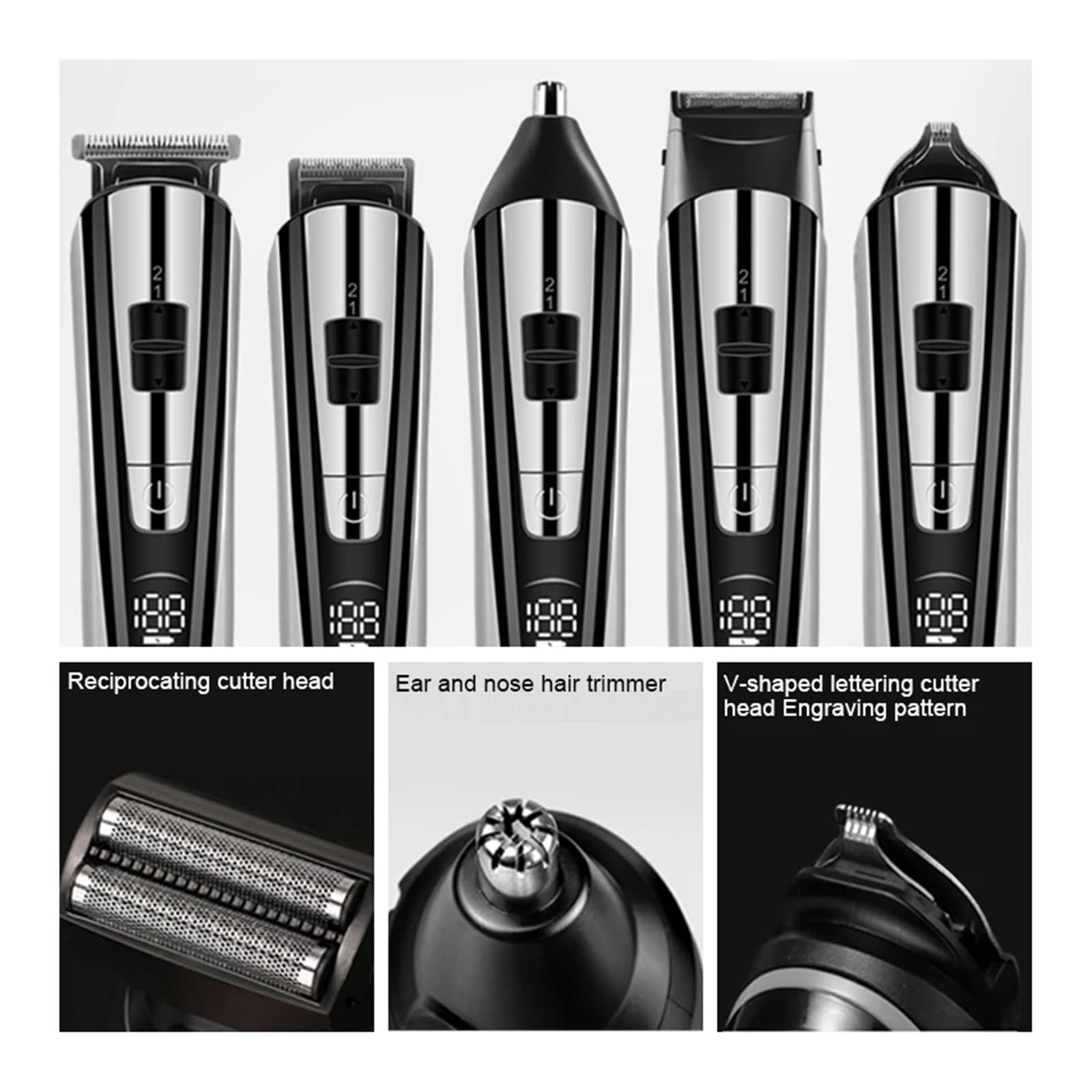 Professional 5-in-1 Men's Electric Razor & Beard Trimmer Kit - Rechargeable Hair Clipper with Nose Trimmer for Precise Grooming | Perfect for Home, Travel & Salon Use
