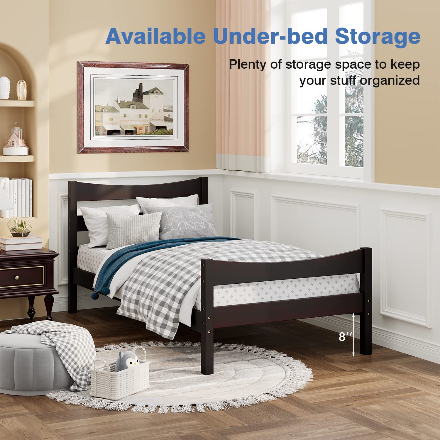 NAFOR Twin Size Wood Bed Frame with Headboard & Footboard - Solid Pine Platform Bed for Kids & Teens, No Box Spring Needed, Espresso Finish - Perfect for Bedrooms, Dorms, and Guest Rooms