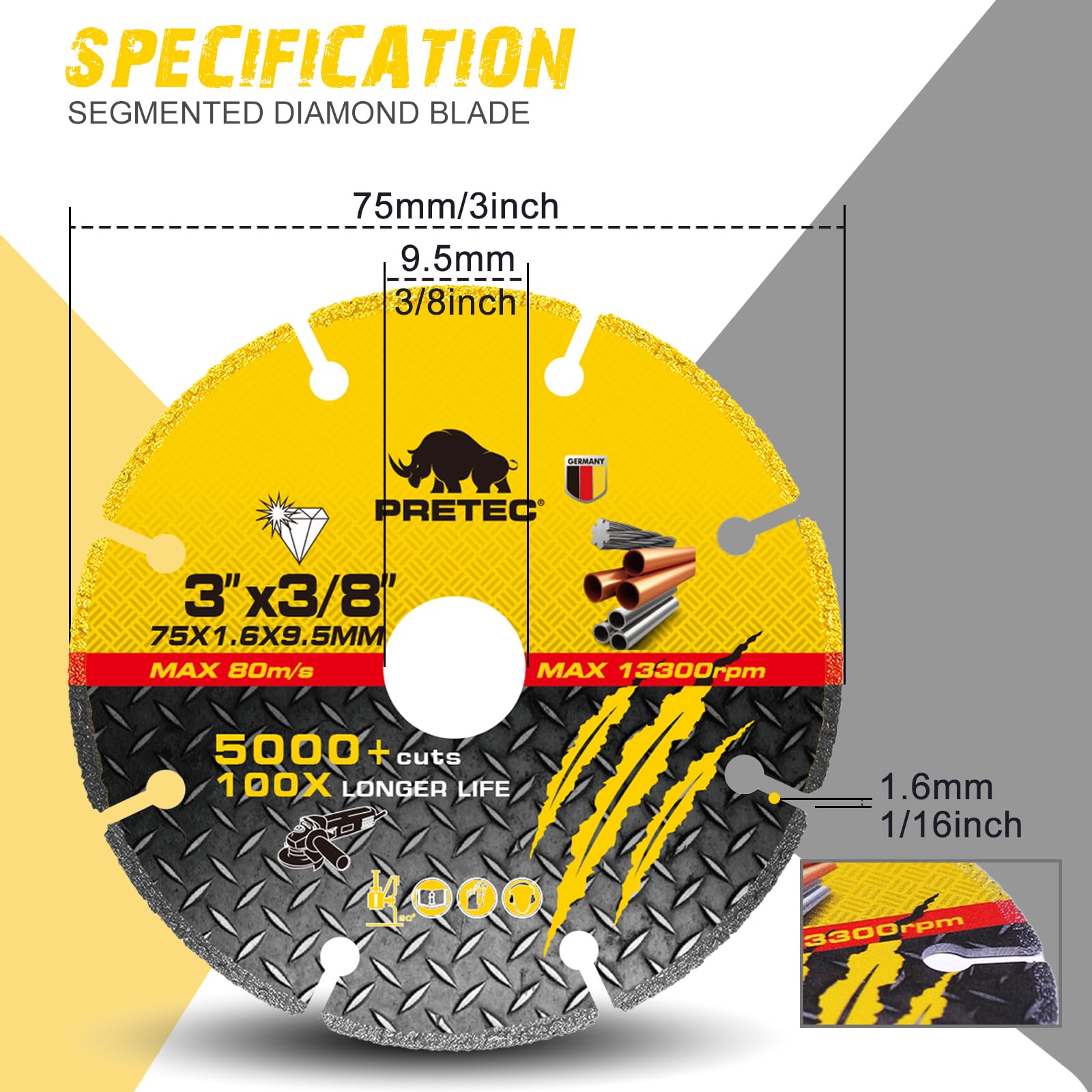 3 Inch Diamond Cutting Wheel for Metal - 2 Pack Carbide Cut Off Wheels with 3/8