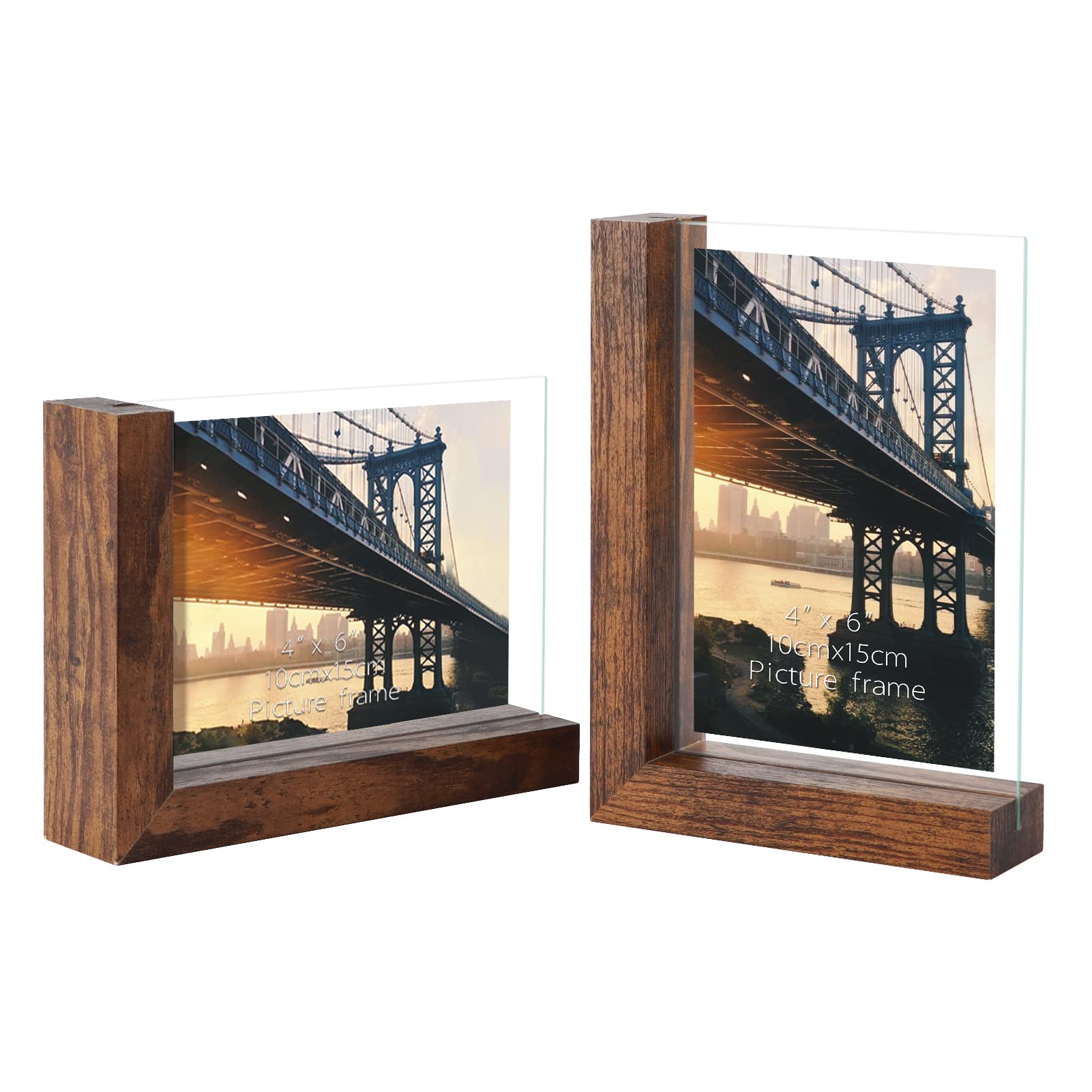 4x6 Picture Frames Set of 2 - Rustic L-Shaped Double Sided for Horizontal/Vertical Photos - Perfect for Desktop & Tabletop Display