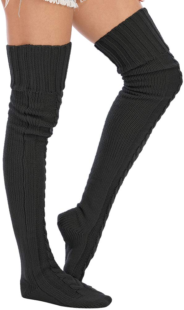 Leoparts Women's Cable Knit Thigh High Boot Socks - Extra Long Over Knee Winter Stockings & Leg Warmers for Cold Weather, Snow Boots, and Fashion Outfits