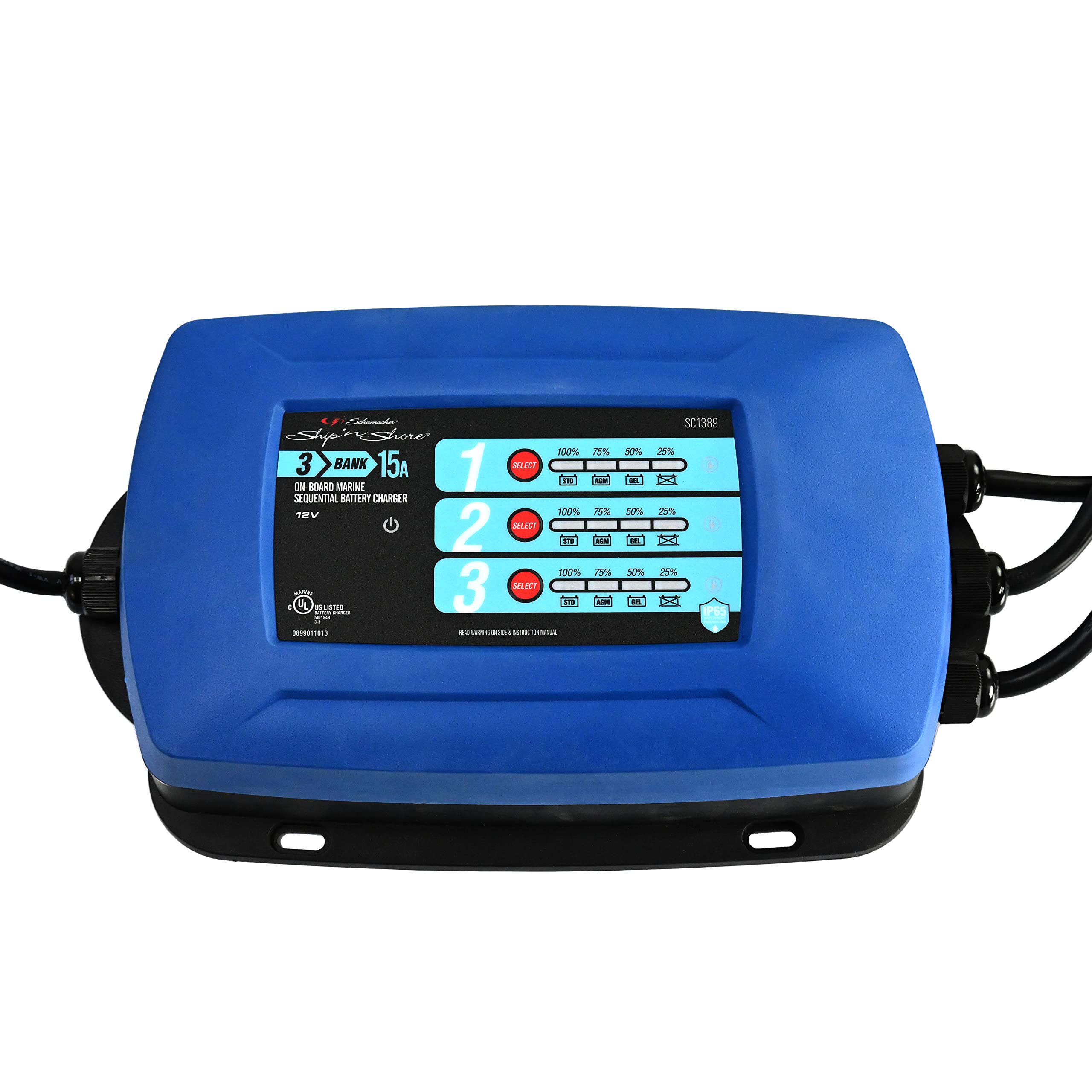 Schumacher SC1389 15 Amp 12V Fully Automatic Battery Charger & Maintainer for Marine, RV, Boat - Direct Mount 3-Battery System - Ideal for Long-Term Storage & Off-Season Maintenance