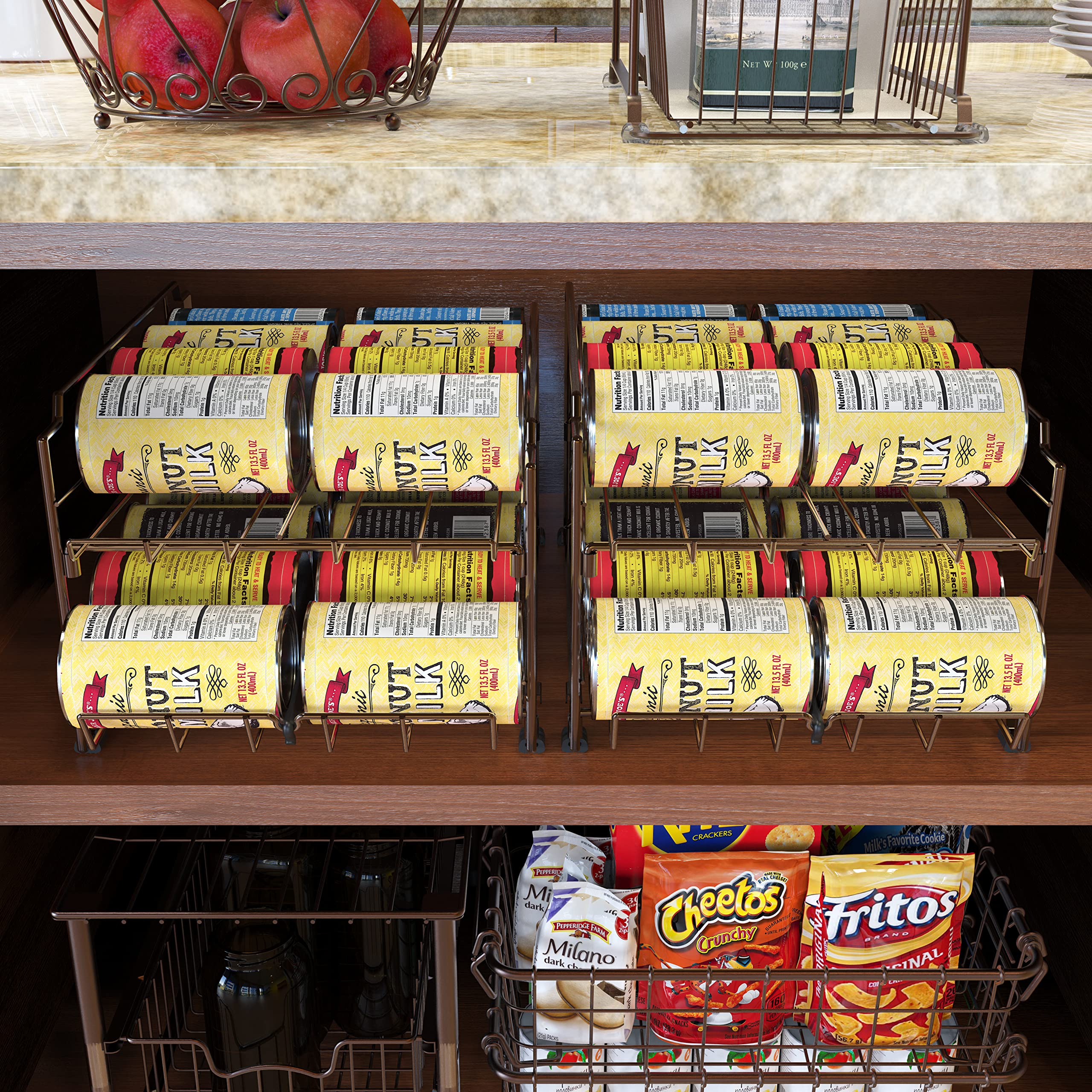 Dual Row Front Loading Stackable Can Dispenser - Bronze Organizer for Pantry, Kitchen & Garage Storage | Space Saving Soda & Beer Can Rack