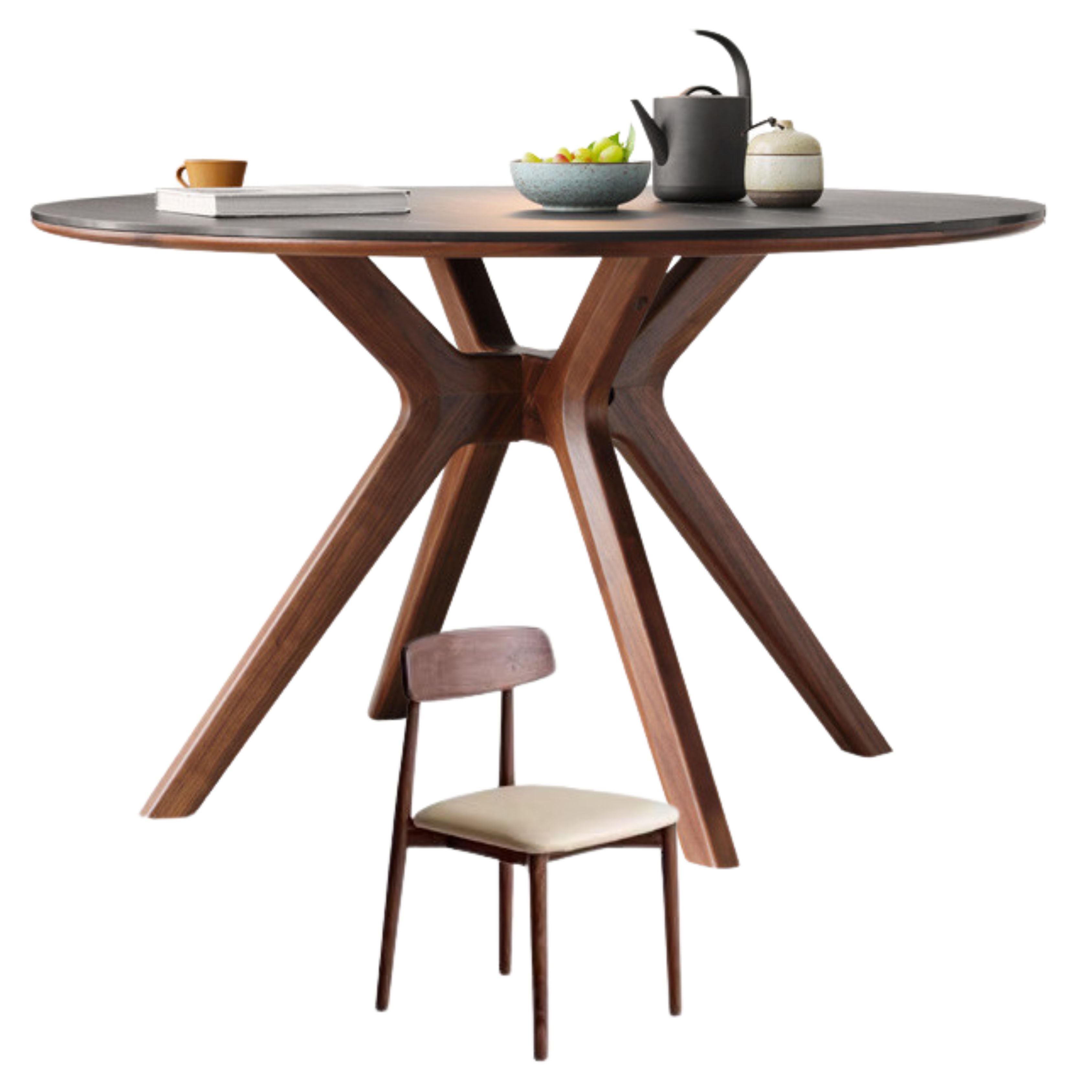 Premium Black Walnut Solid Wood Round Dining Table - 42 Inch Natural Wooden Kitchen Table for 4-6 People - Perfect for Family Dinners, Kitchen Islands & Dining Rooms