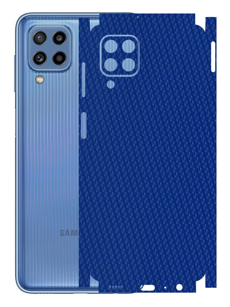 Samsung Galaxy M32 (4G) Back Skin Protector - Blue Carbon Fiber Full Coverage Film Wrap with Camera & Side Protection | Scratch Resistant Phone Case Accessory | Perfect for Daily Use, Travel & Outdoor Activities