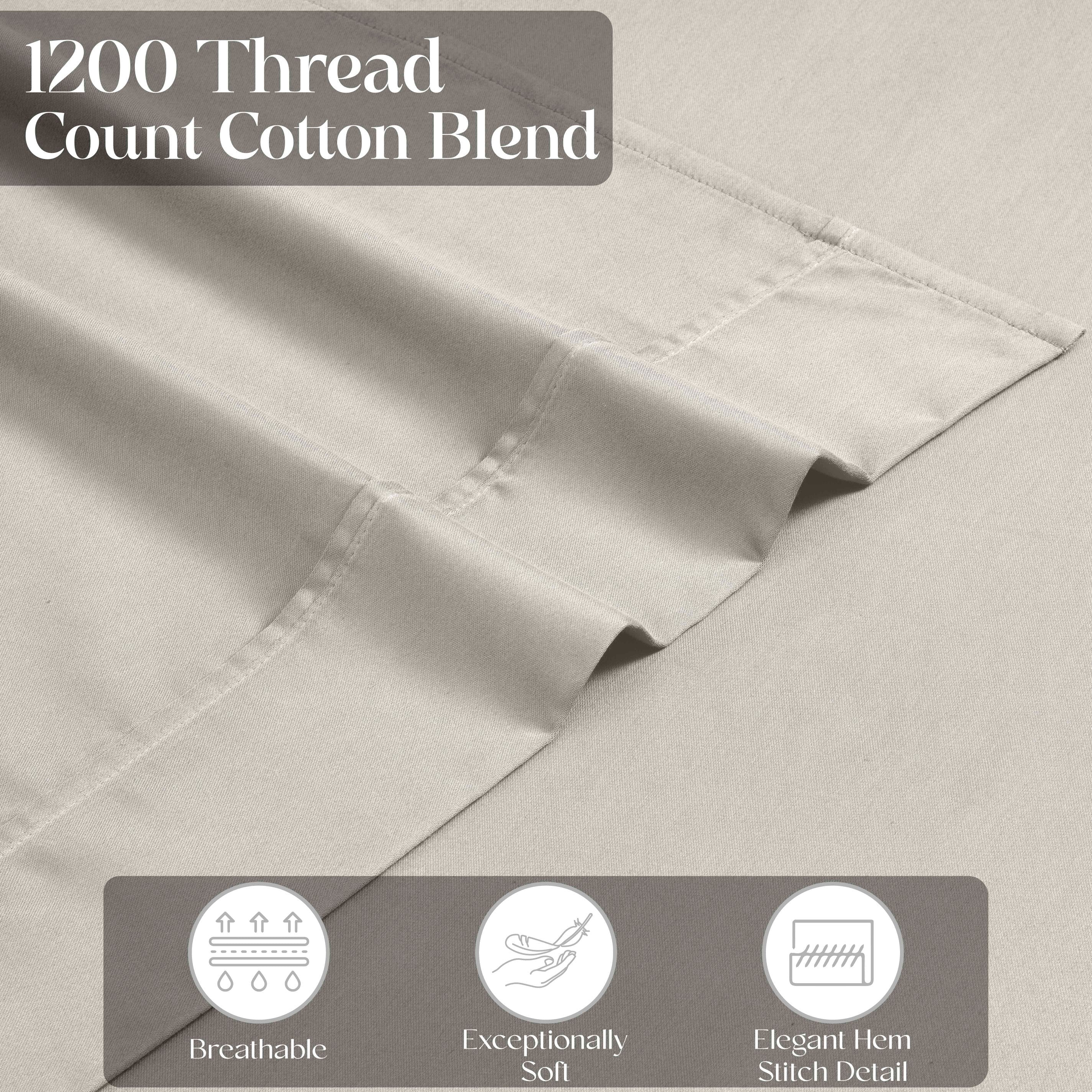 1200 Thread Count Cotton Rich Solid Deep Pocket Bed Sheet Set - Queen Size, Ultra Soft & Breathable - Perfect for Luxury Hotels, Guest Rooms & Master Bedrooms