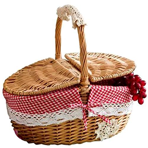 Handmade Wicker Picnic Basket with Wooden Handle - Natural Rattan Storage Hamper for Camping, Beach Outings & Grocery Shopping - Perfect for Outdoor Picnics, Home Organization & Farmers Market Trips