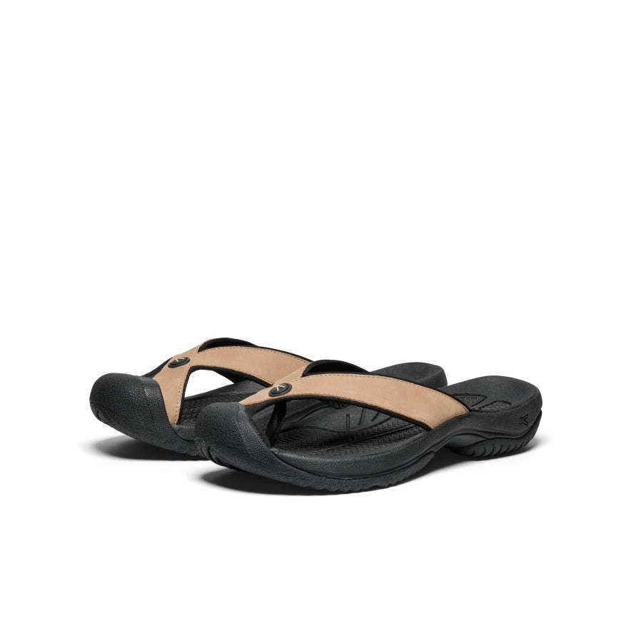 Men's Waimea Leather Flip Flops - Cornstalk & Black | Comfortable Beach Sandals for Summer Vacation & Poolside Relaxation