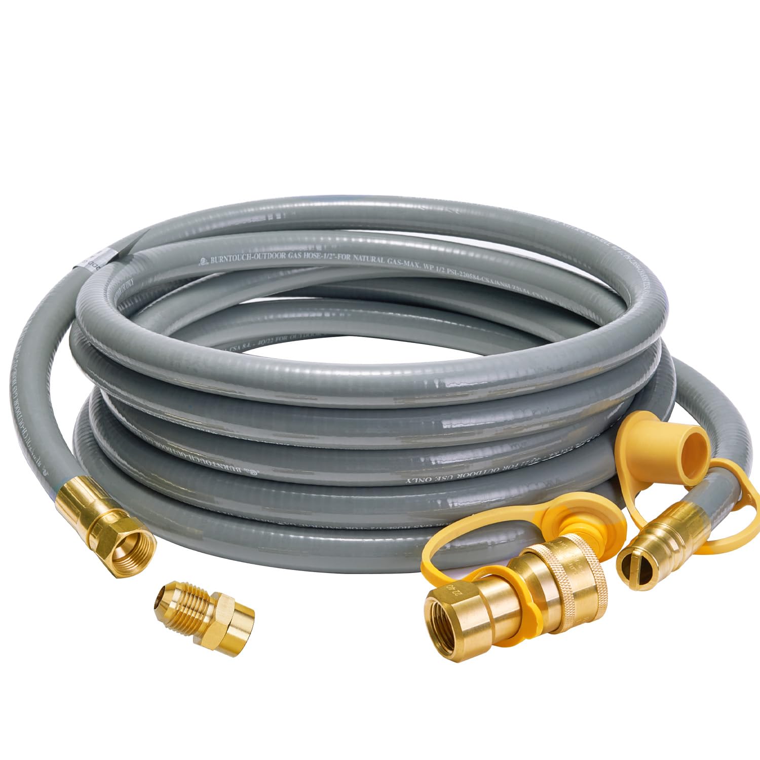 15 Feet 1/2 Inch ID Natural Gas Hose with Quick Connect Fittings - Flexible Gas Line for Outdoor Grill, Pizza Oven, Heater & Low Pressure Appliances - Perfect for Backyard BBQ, Patio Cooking & Outdoor Heating