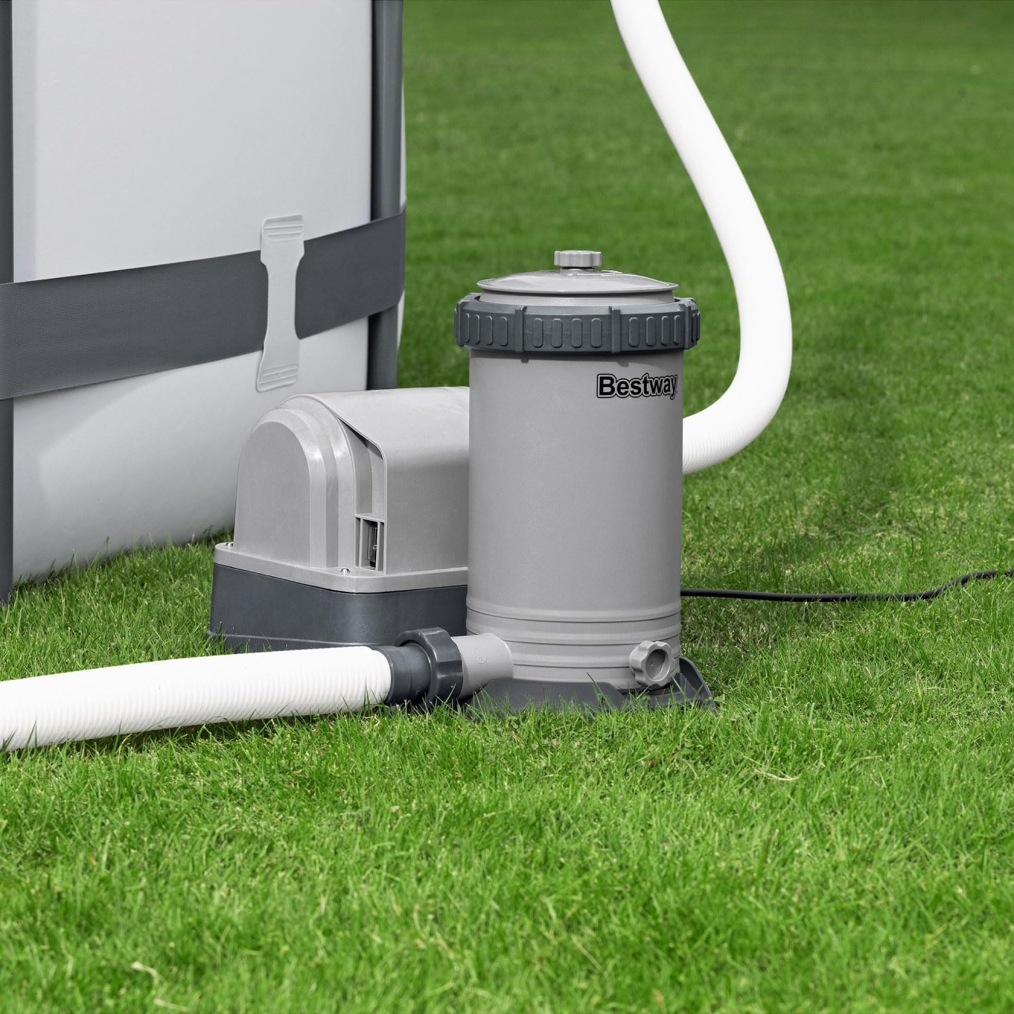 Bestway 2500 GPH Above Ground Pool Filter Pump with Timer - Compatible with 300 to 16,400 Gallon Swimming Pools - Includes Filter Cartridge & Adapter Set - Perfect for Backyard Pool Maintenance & Water Circulation