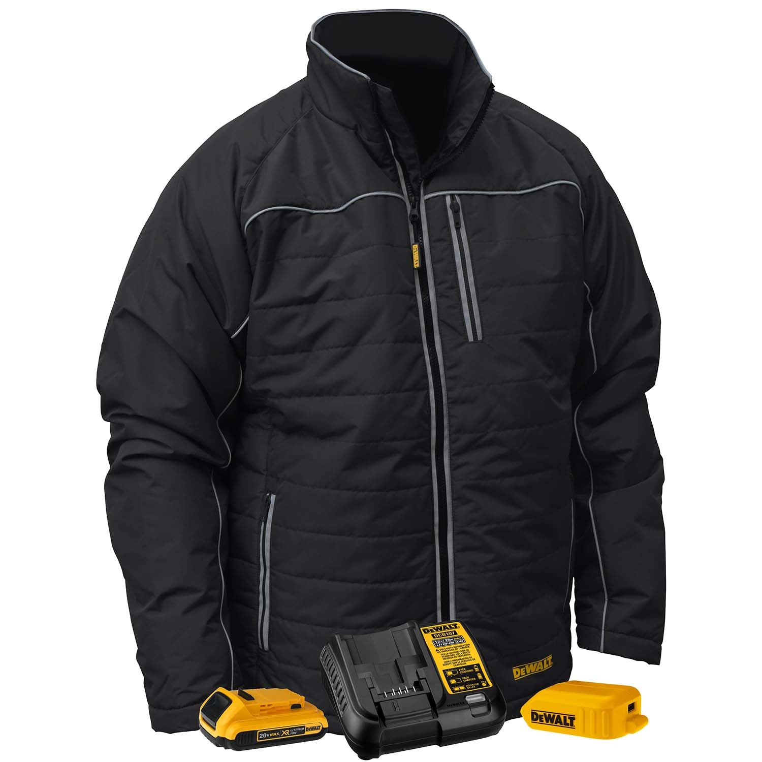 DEWALT Men's Heated Quilted Soft Shell Jacket - Battery-Powered Winter Work Jacket for Construction & Outdoor Activities - Ideal for Cold Weather Jobsites, Hunting & Snow Sports