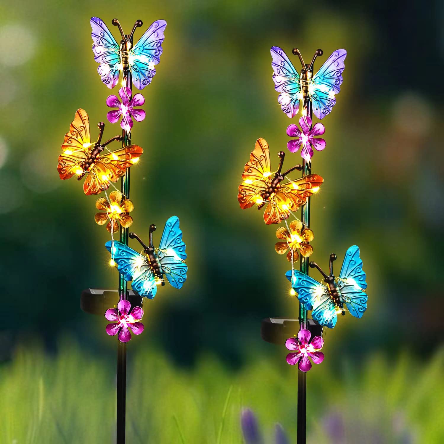 Solar Powered Outdoor Garden Lights - Waterproof Butterfly Stake Lights for Yard, Lawn, Patio & Pathway Decor (2 Pack) | Perfect for Landscape Lighting, Backyard Ambiance & Nighttime Safety