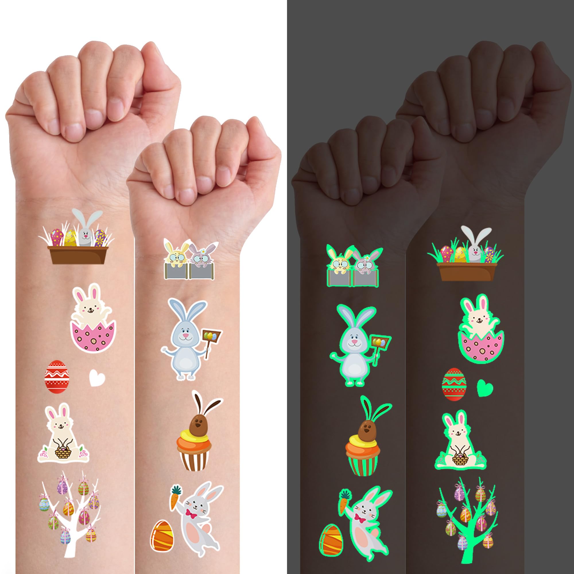 Glow in The Dark Easter Basket Stuffer Temporary Tattoos for Kids & Adults - Fun Easter Party Favors, Egg Hunt Decorations & Holiday Celebration Supplies - Perfect for Easter Events, Birthday Parties & Family Gatherings