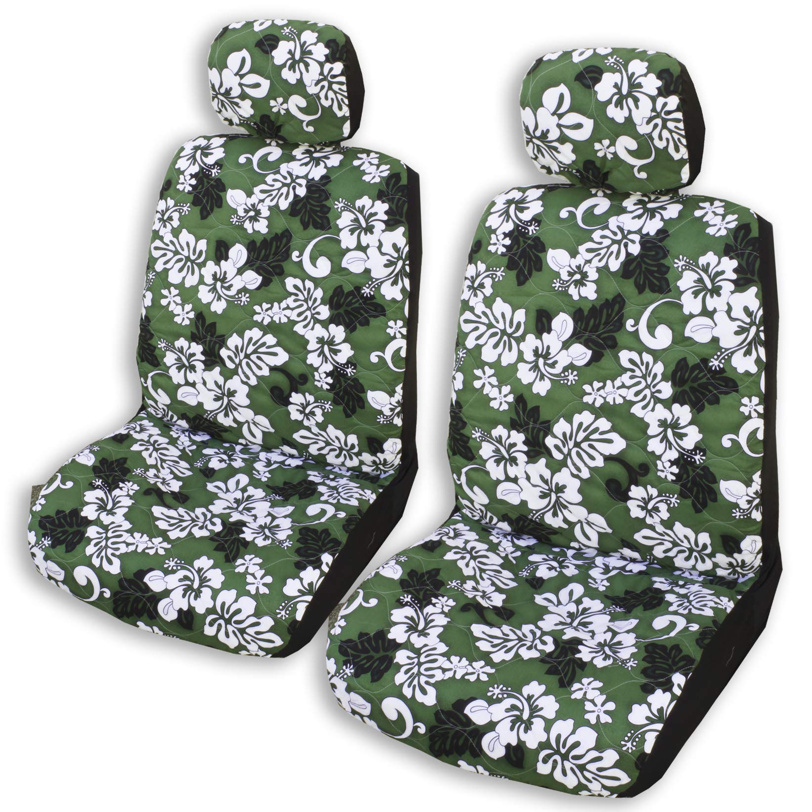 Premium 2-Piece Hawaiian Car Seat Covers with Matching Headrest Covers - Monstera Shadow Green, Double Armrest Design for Cars, SUVs & Trucks - Waterproof & Comfortable for Road Trips & Daily Commute