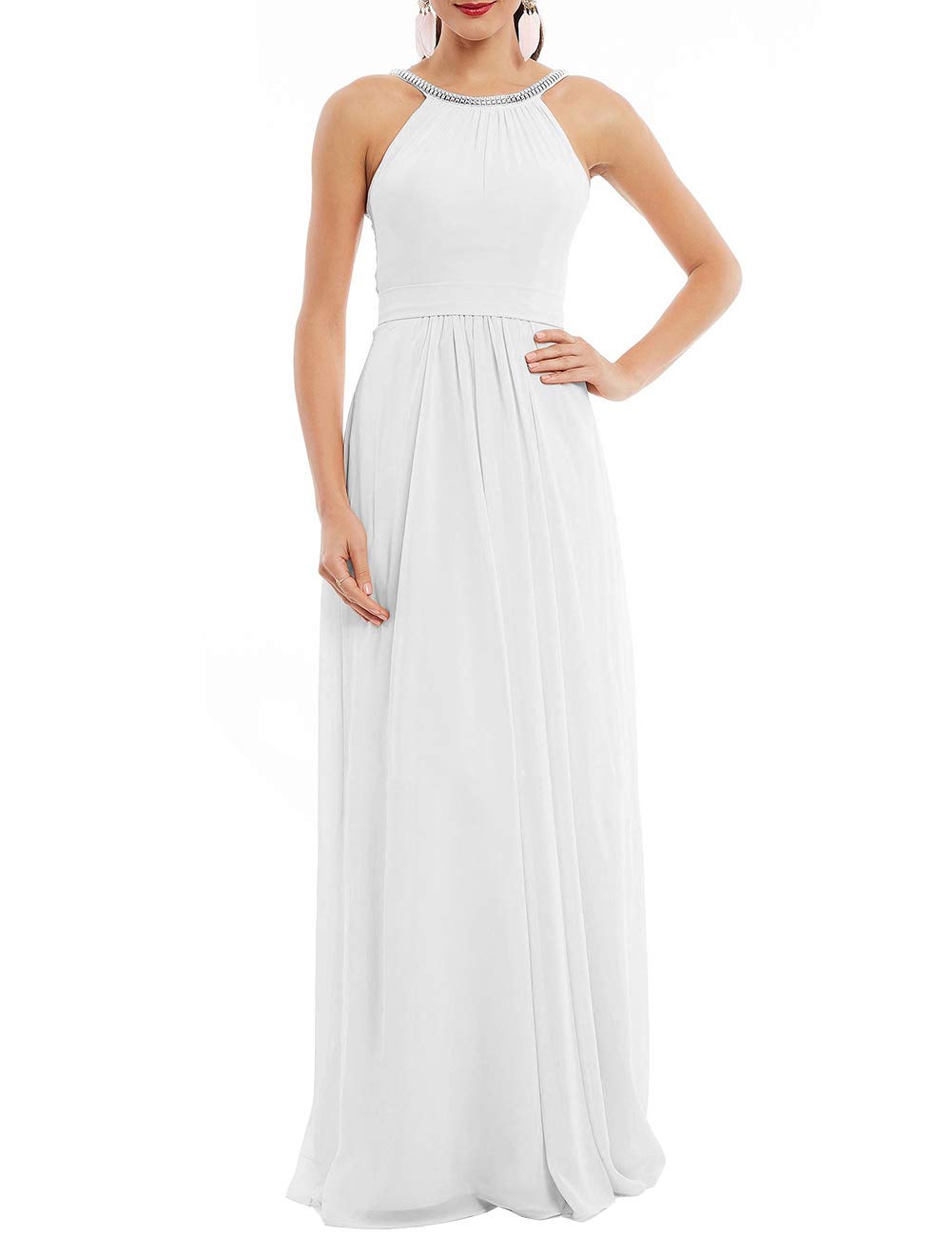 Elegant Uther Long Chiffon Bridesmaid Dress - A-Line Formal Evening Gown with Halter Neck for Wedding Guest & Party | Perfect for Bridal Showers, Galas & Special Occasions