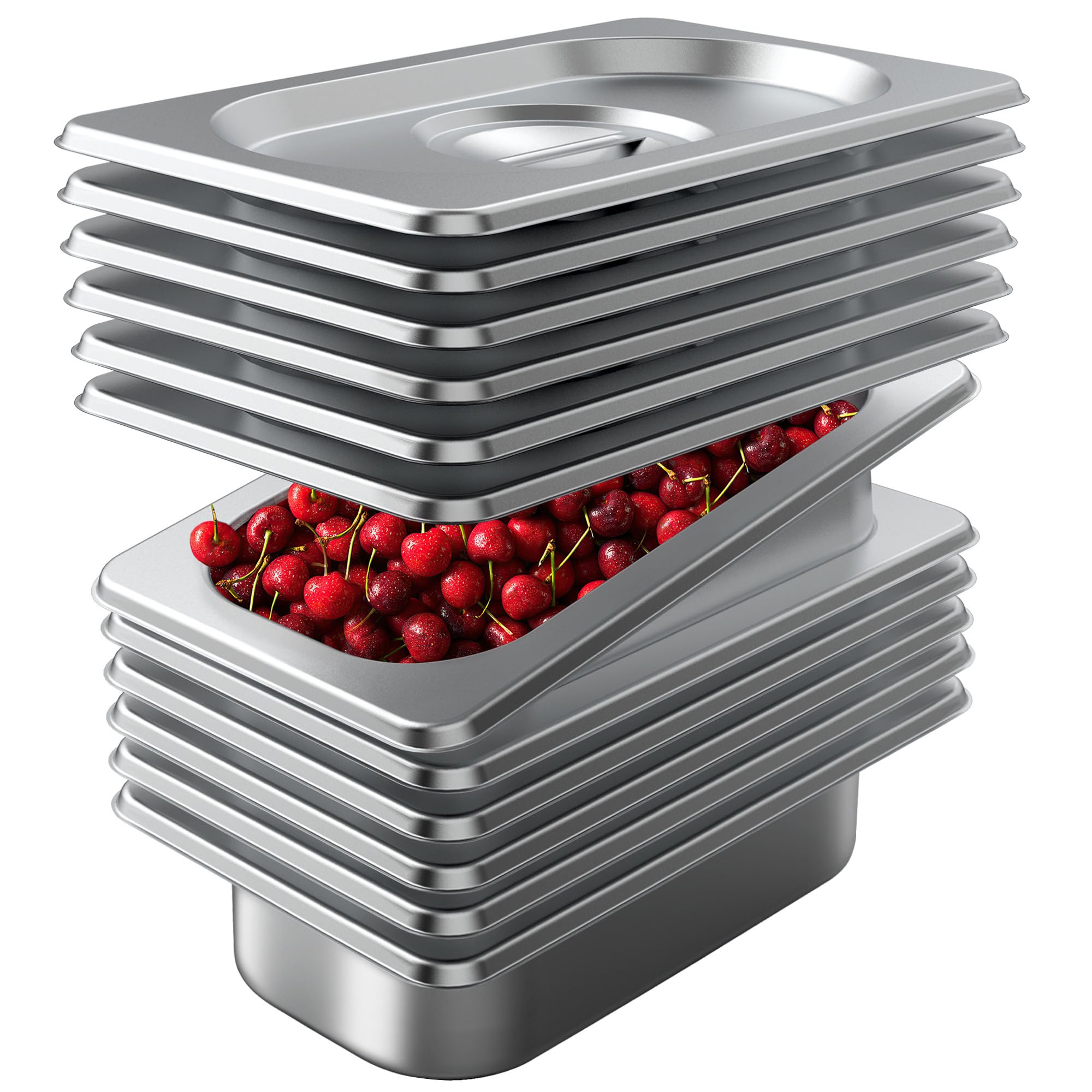 6 Pack Stainless Steel 1/4 Size Hotel Pans with Lids - 4 Inch Deep Commercial Food Steam Table Pans for Buffet Catering, Restaurant Kitchen & Food Service - Perfect for Food Storage, Meal Prep & Steam Table Serving