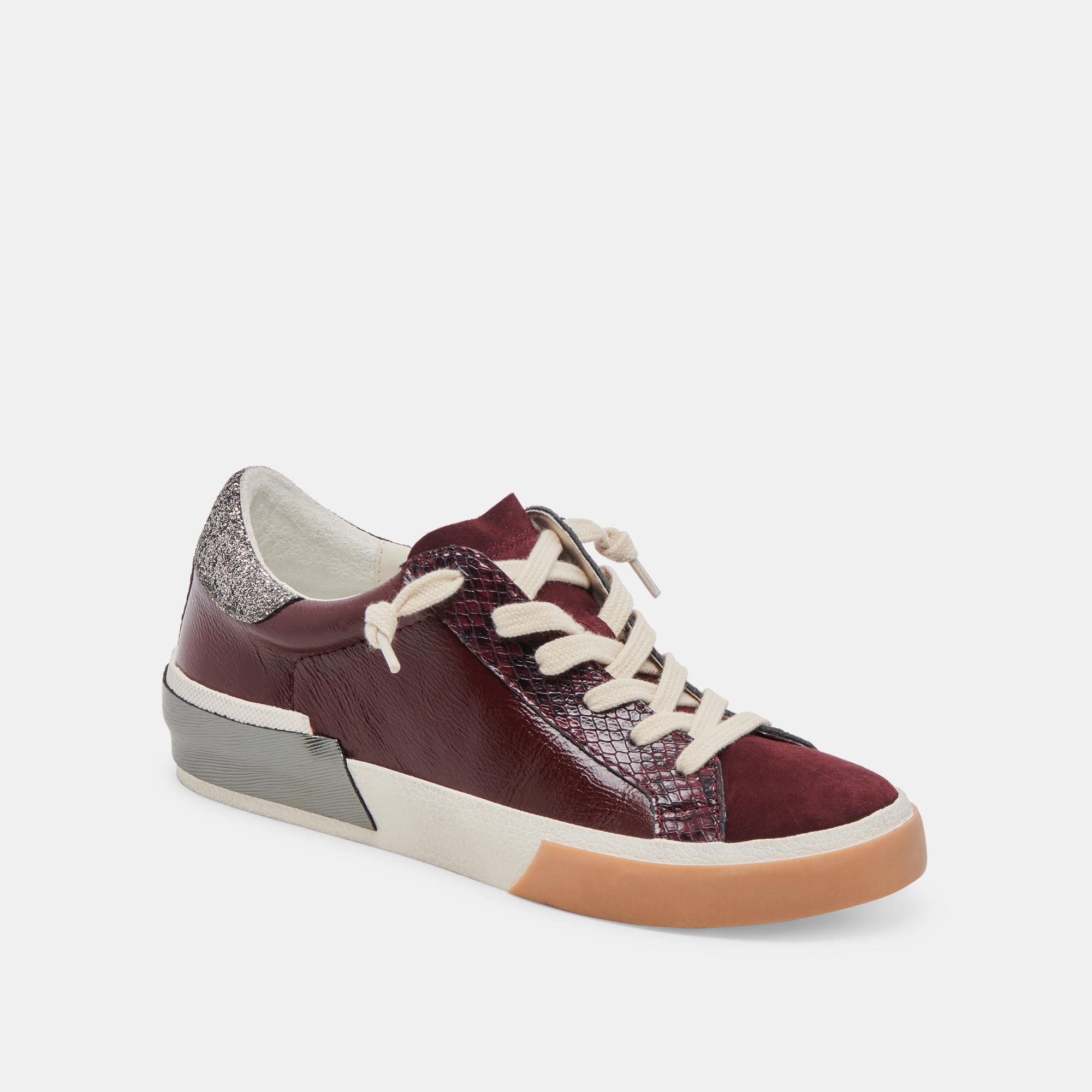 ZINA Women's Burgundy Crinkle Patent Leather Sneakers - Comfortable & Stylish Casual Shoes for Walking, Work & Everyday Wear